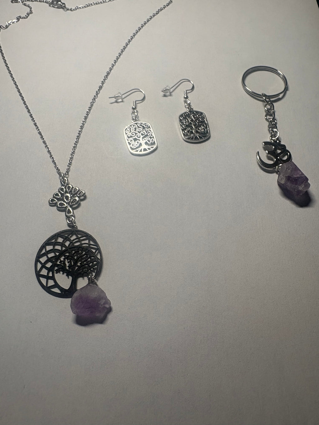 Amethyst Tree of Life Jewellery & Keyring Set – Spiritual Protection Gift