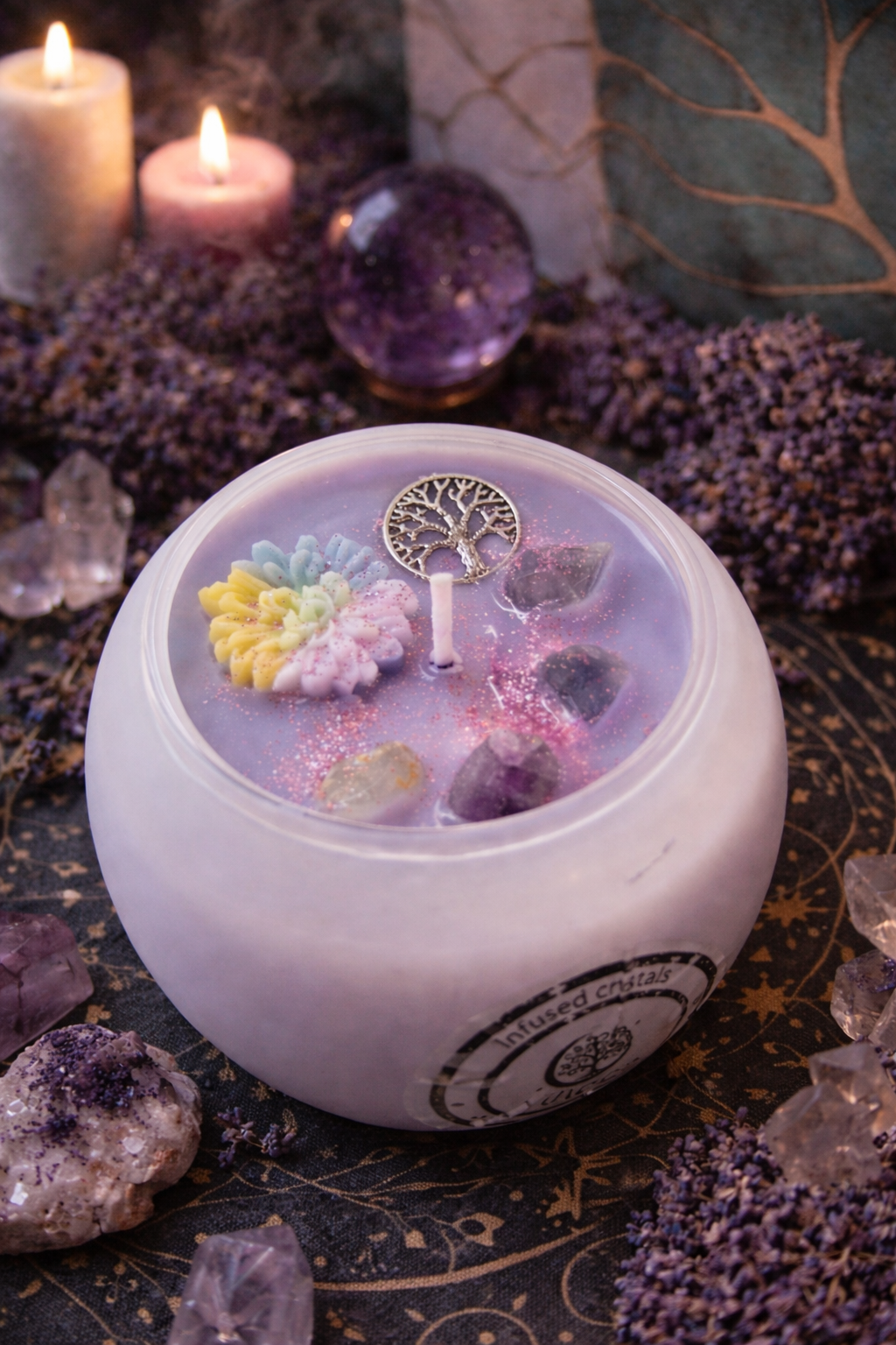 Lavender Dream Crystal Candle – 7oz | Crystal-Infused Soy Candle