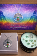 Tree of Life Chakra Necklace & Green Crystal Candle