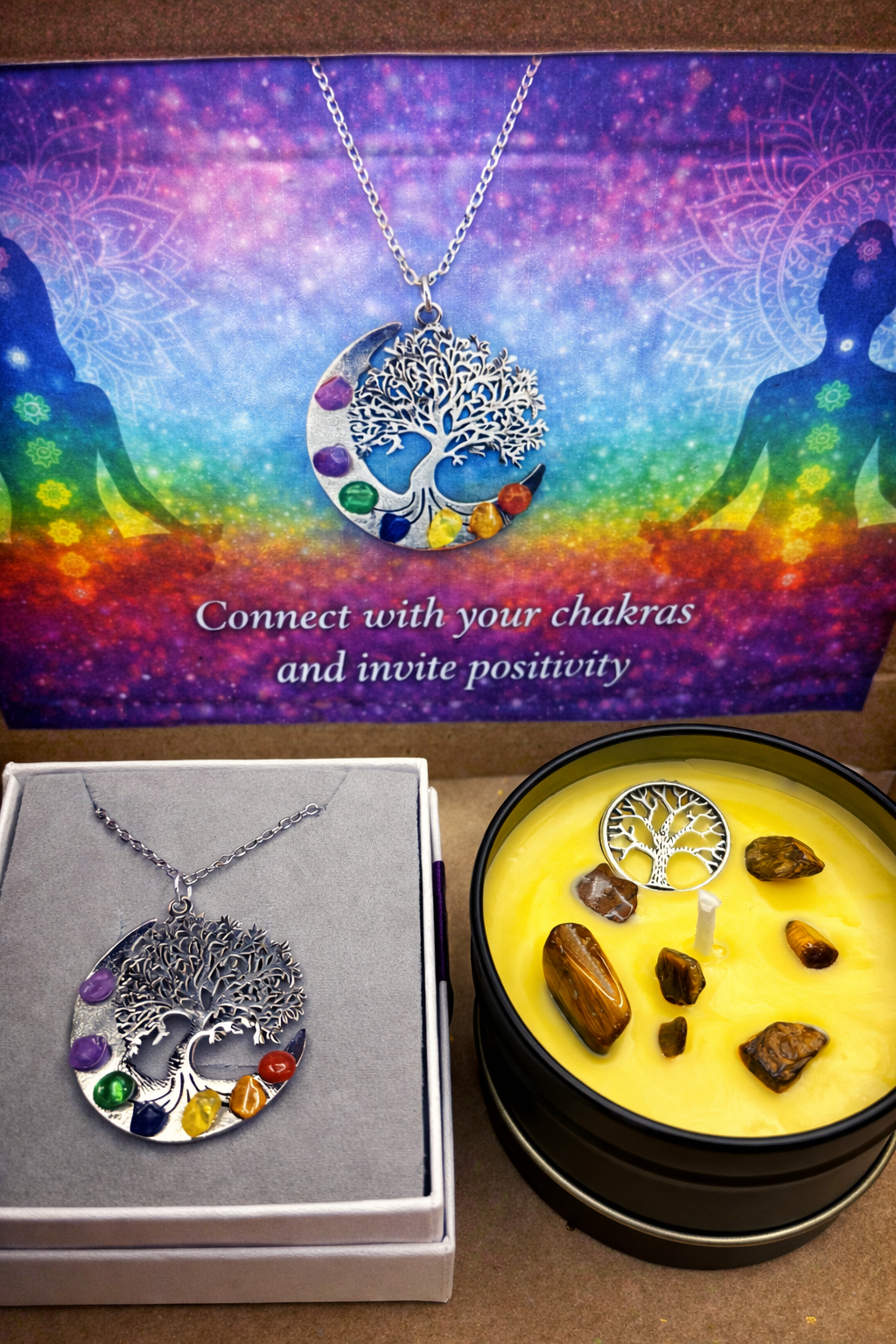 Tree of Life Chakra Necklace & Solar Plexus Crystal Candle
