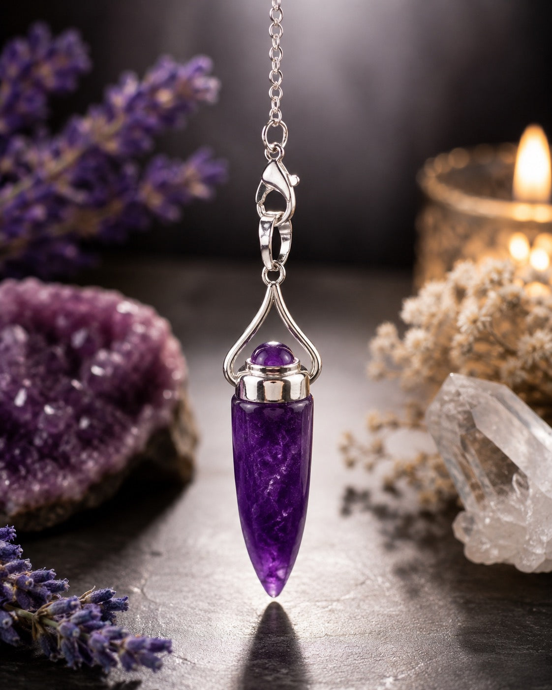 Natural Amethyst Crystal Pendulum | Dowsing, Reiki, Divination & Meditation Tool