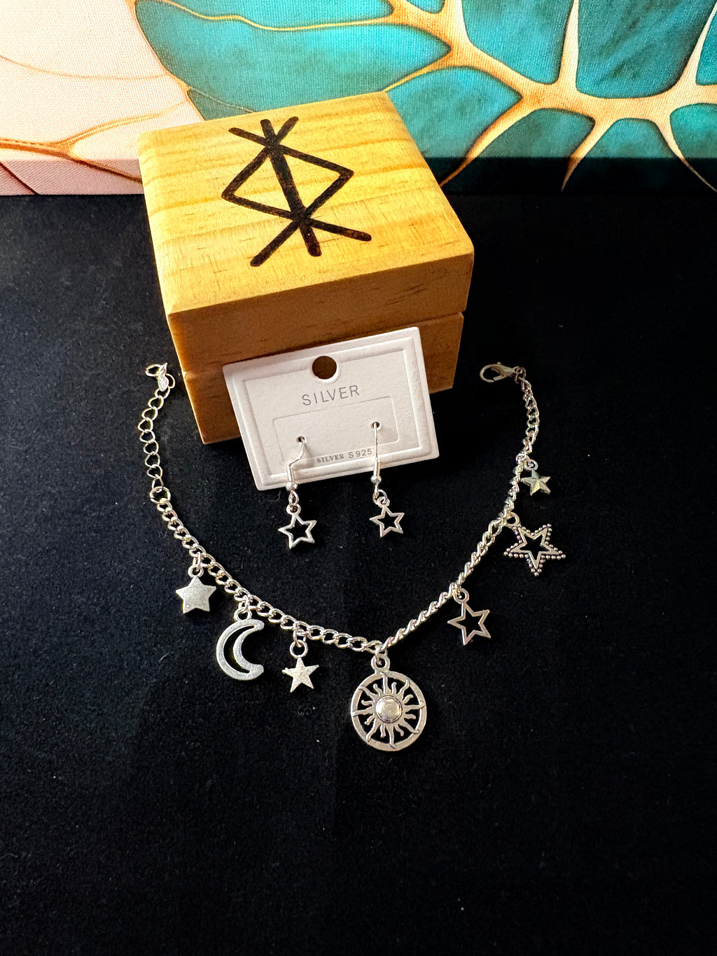 Celestial Silver S925 Bracelet & Earrings Set – Rune Witch Box Gift