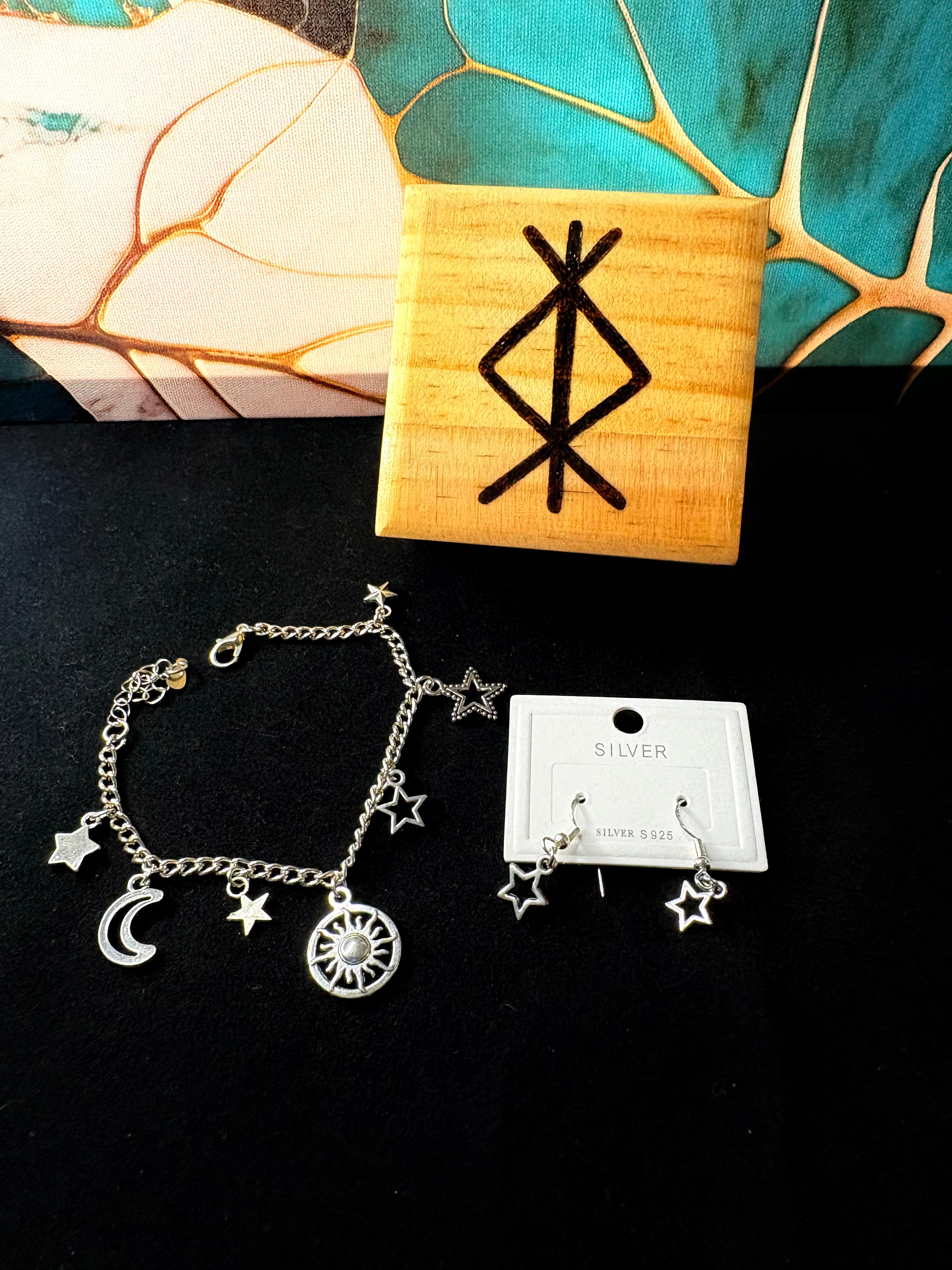 Celestial Silver S925 Bracelet & Earrings Set – Rune Witch Box Gift