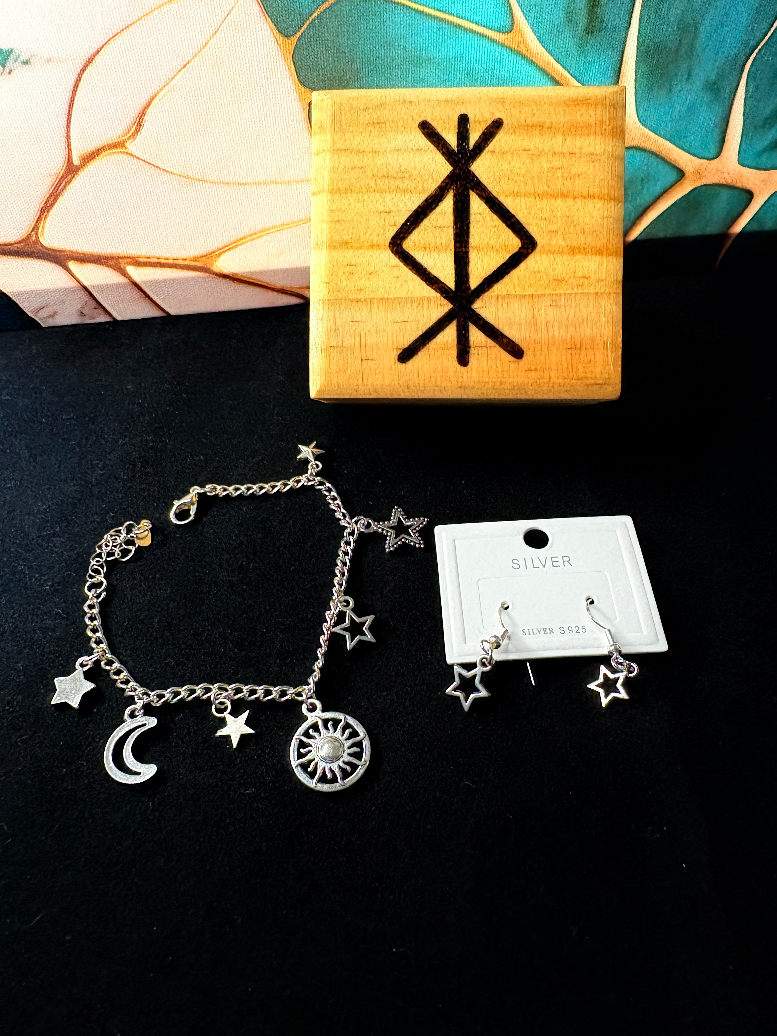 Celestial Silver S925 Bracelet & Earrings Set – Rune Witch Box Gift