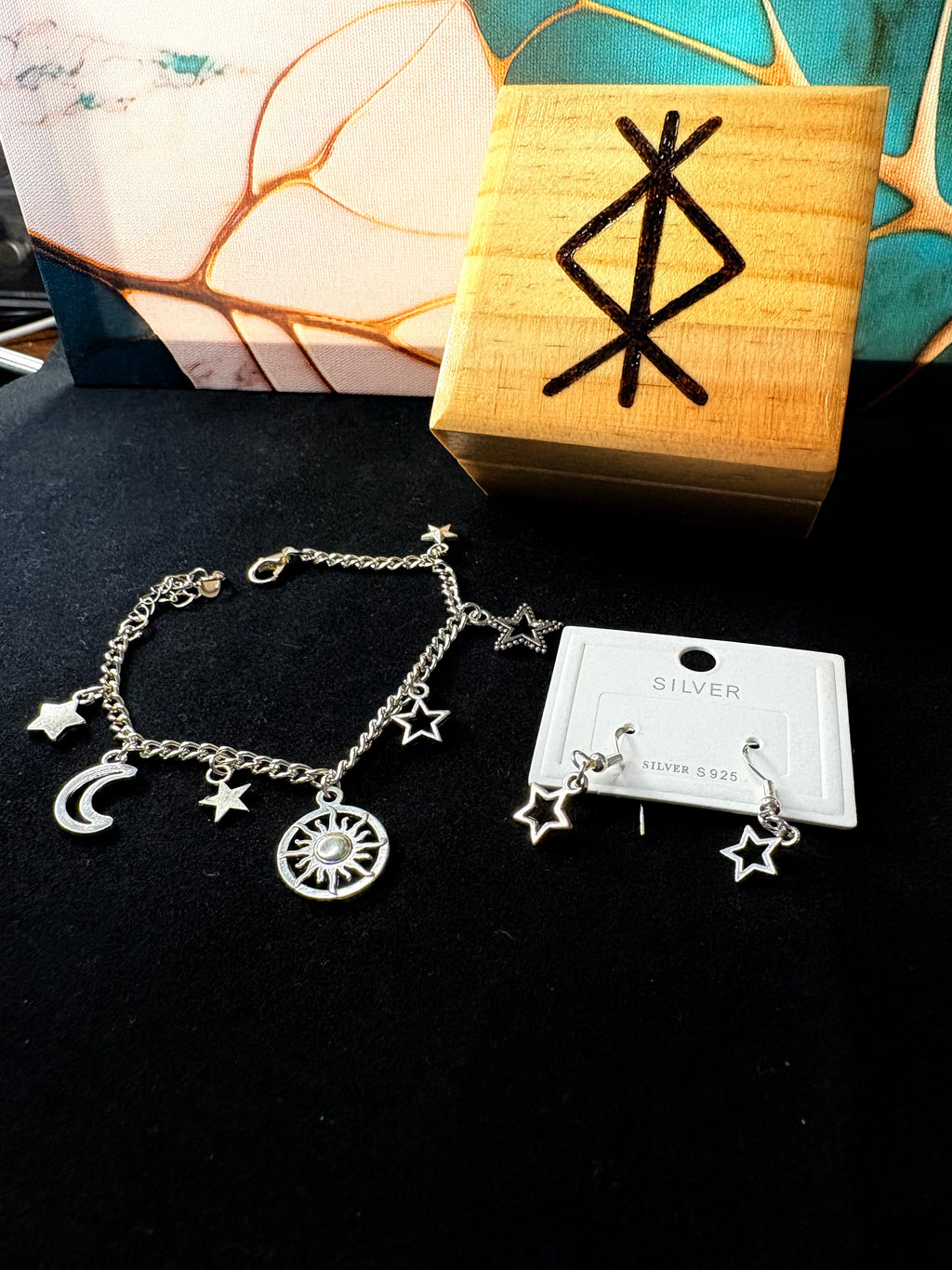 Celestial Silver S925 Bracelet & Earrings Set – Rune Witch Box Gift