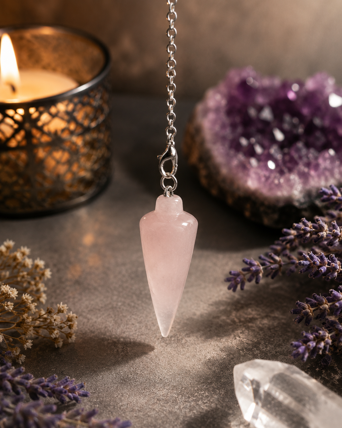Natural Rose Quartz Crystal Pendulum | Dowsing, Reiki, Divination & Meditation Tool