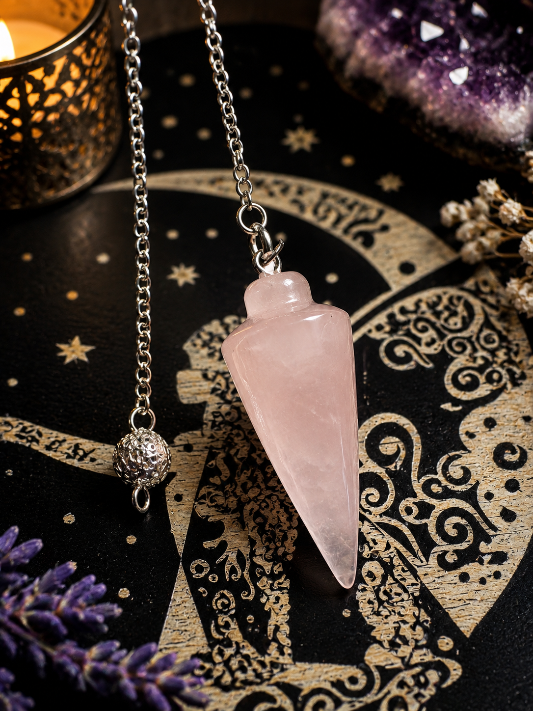 Natural Rose Quartz Crystal Pendulum | Dowsing, Reiki, Divination & Meditation Tool