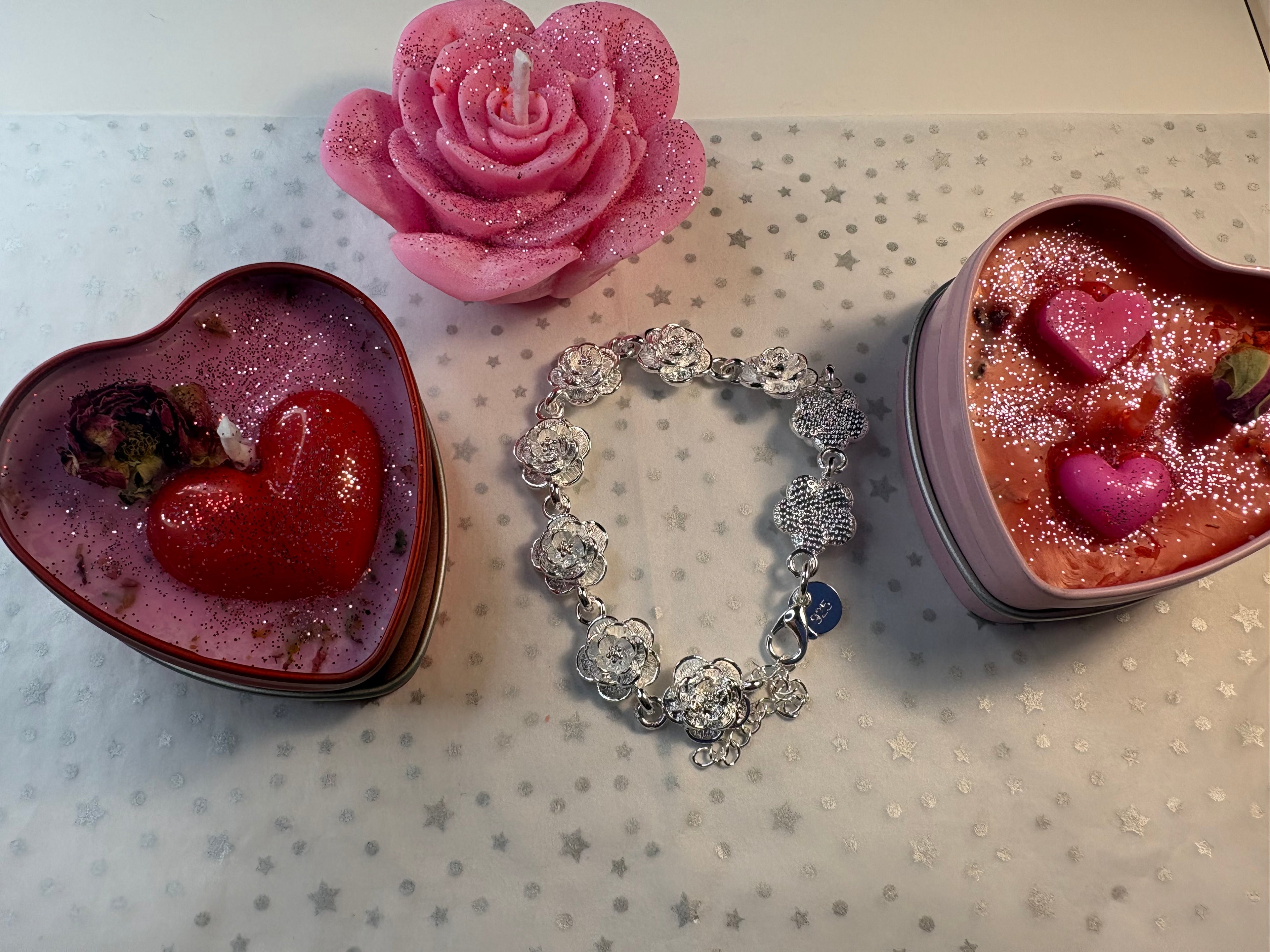 💖 Valentine’s Love Ritual Gift Box – Candles & Silver S925 Bracelet
