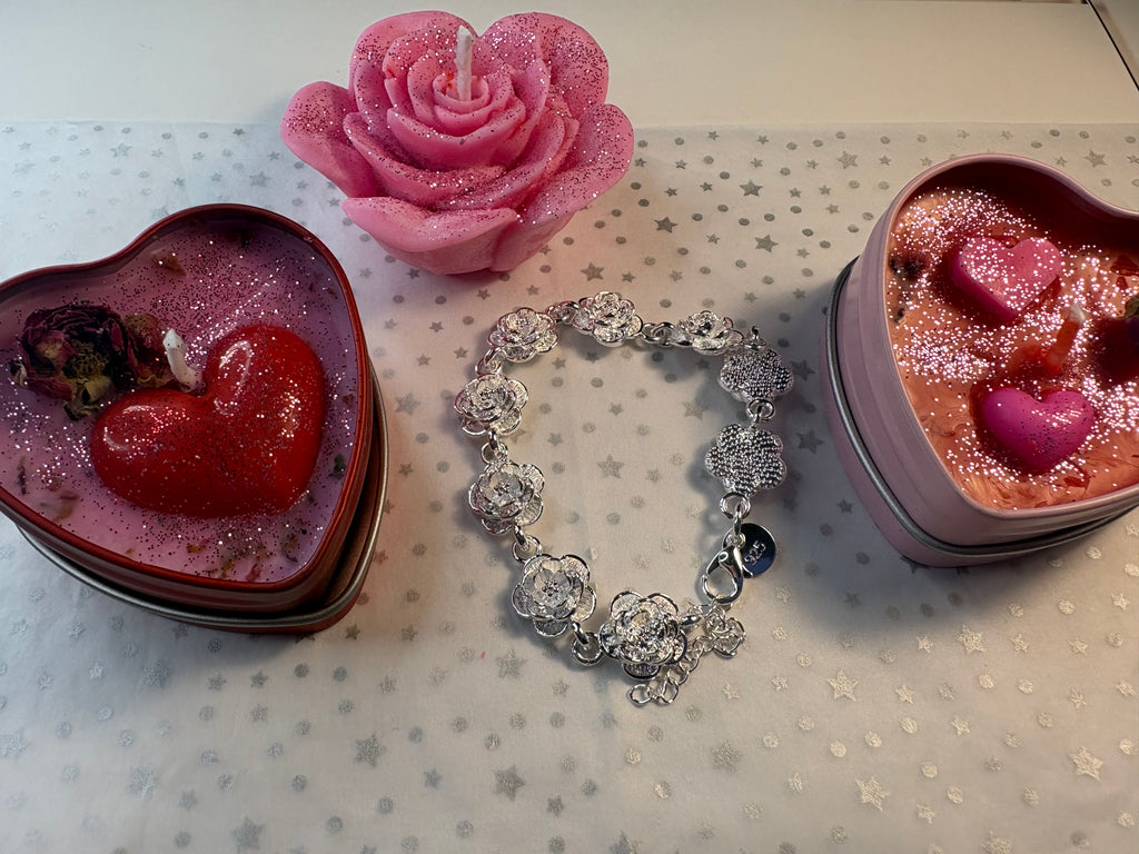 💖 Valentine’s Love Ritual Gift Box – Candles & Silver S925 Bracelet