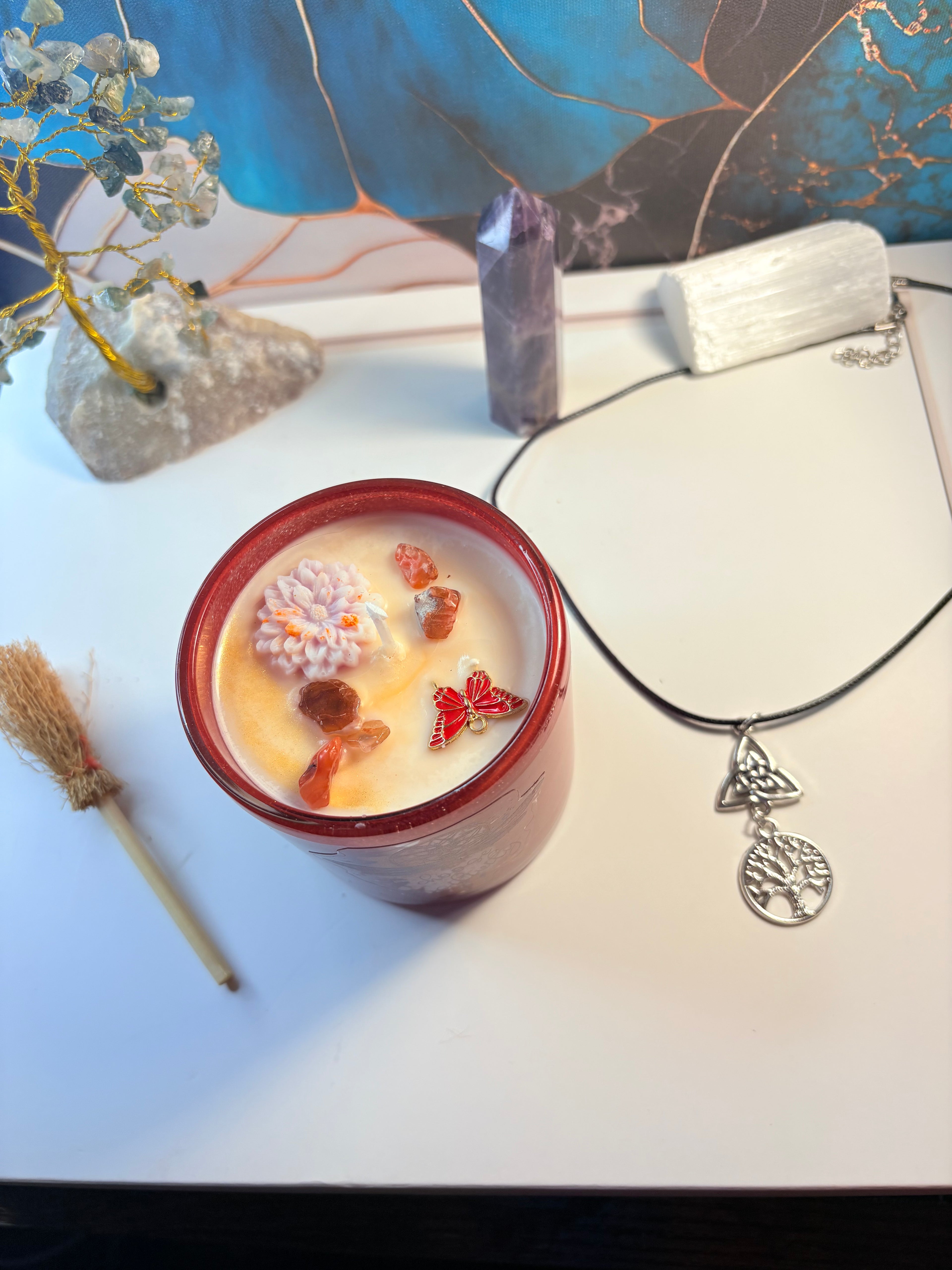 🌙 Sacred Harmony Gift Set – Crystal Candle & Tree of Life Necklace
