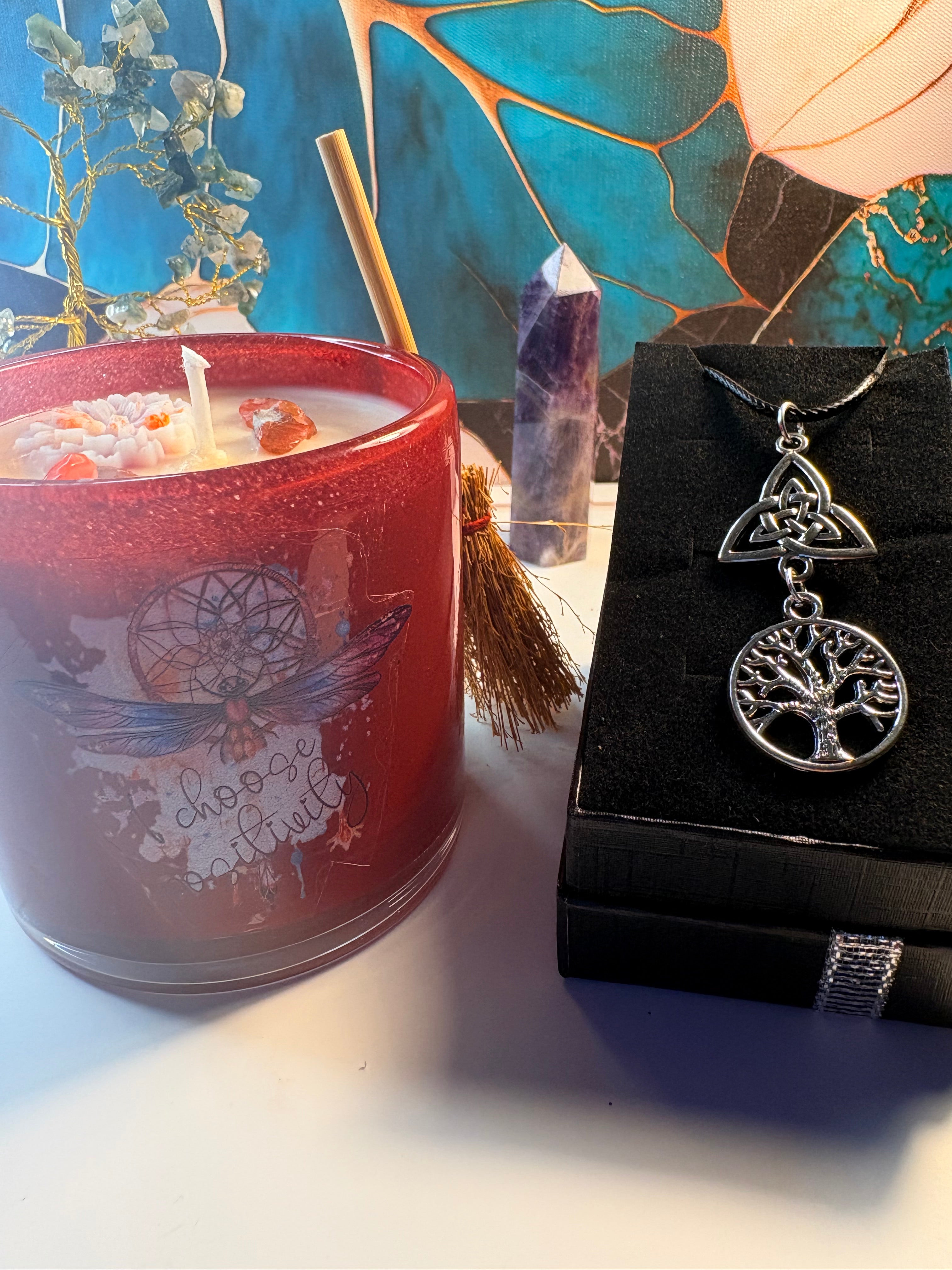 🌙 Sacred Harmony Gift Set – Crystal Candle & Tree of Life Necklace