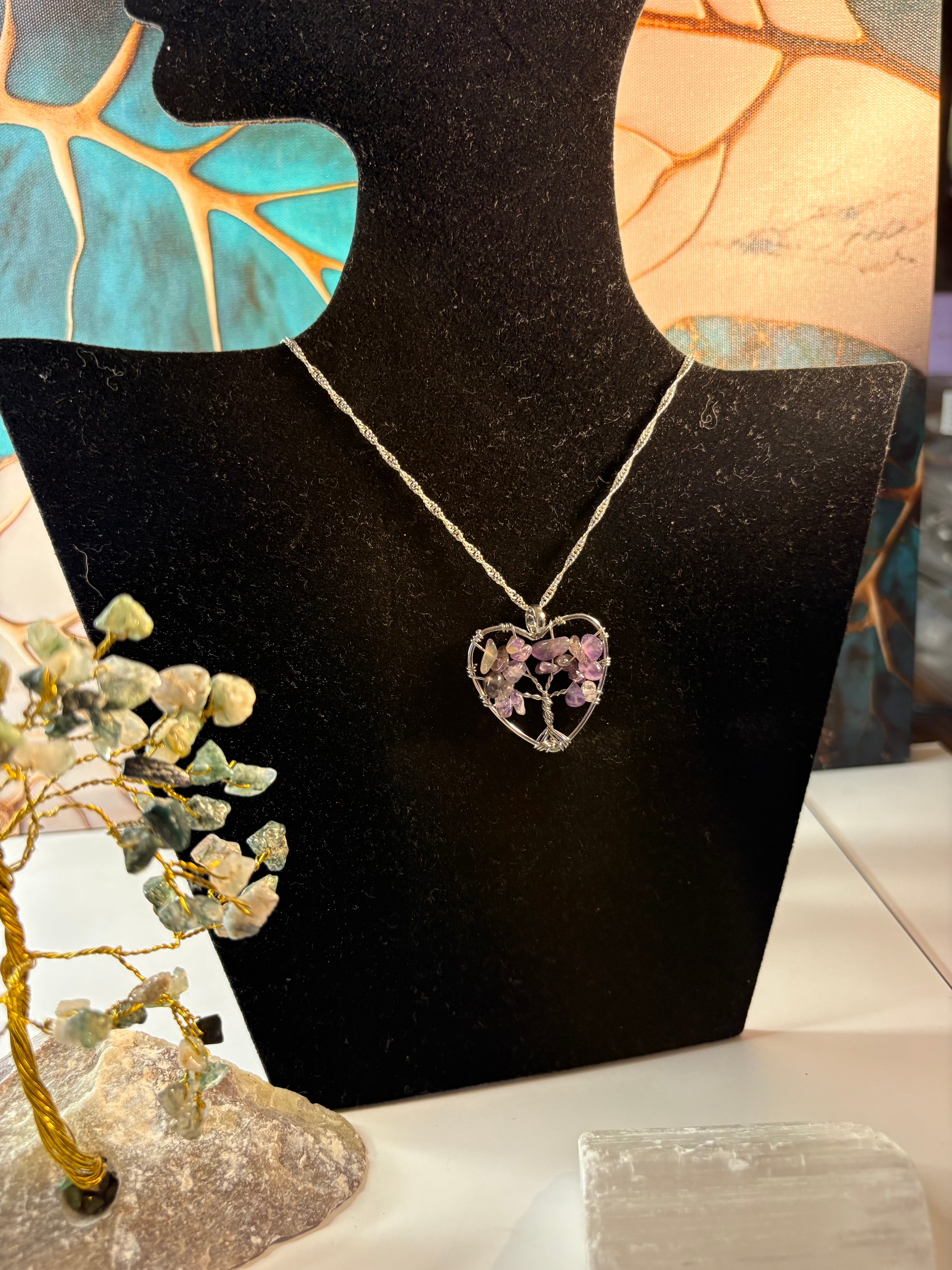 Amethyst Tree of Life Heart Necklace – Handmade Crystal Jewellery
