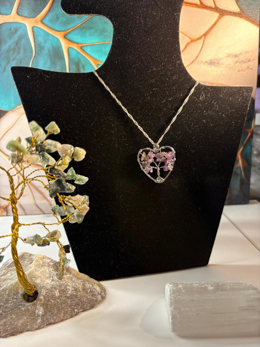 Amethyst Tree of Life Heart Necklace – Handmade Crystal Jewellery