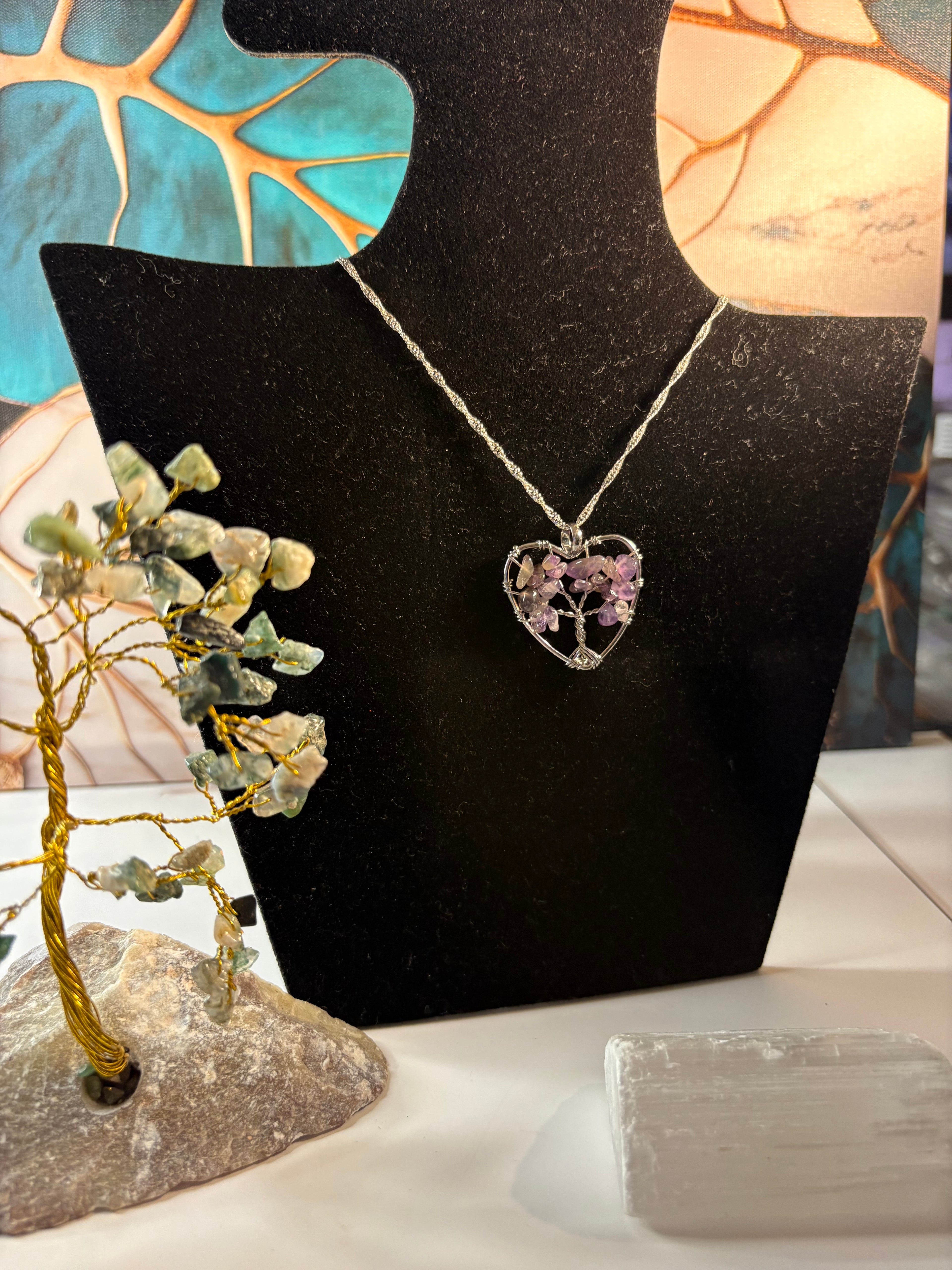 Amethyst Tree of Life Heart Necklace – Handmade Crystal Jewellery