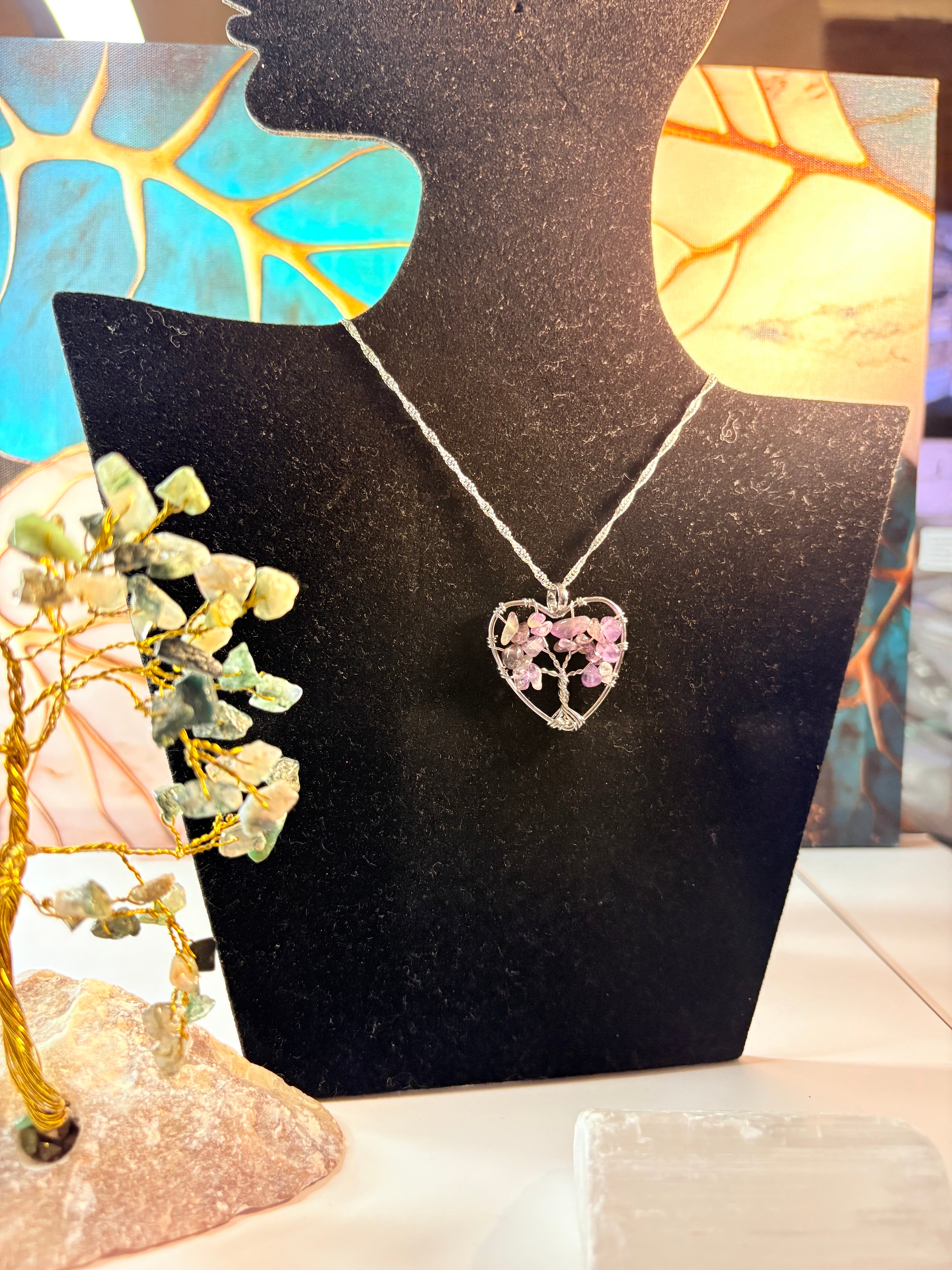 Amethyst Tree of Life Heart Necklace – Handmade Crystal Jewellery