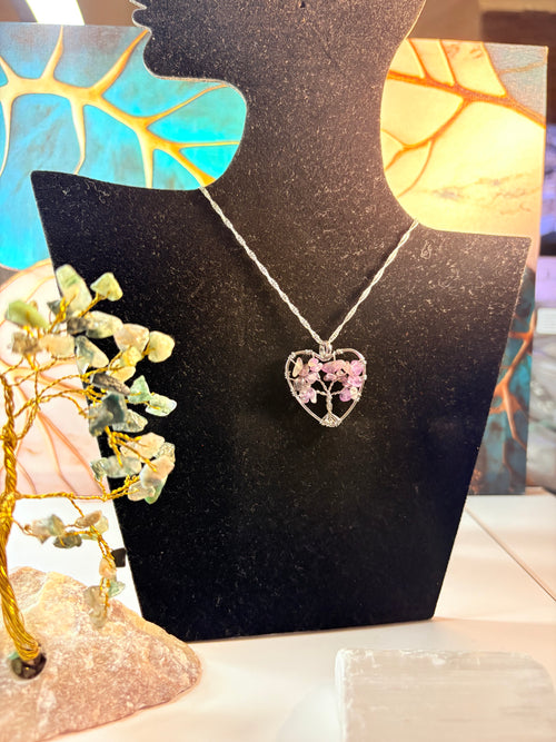 Amethyst Tree of Life Heart Necklace – Handmade Crystal Jewellery