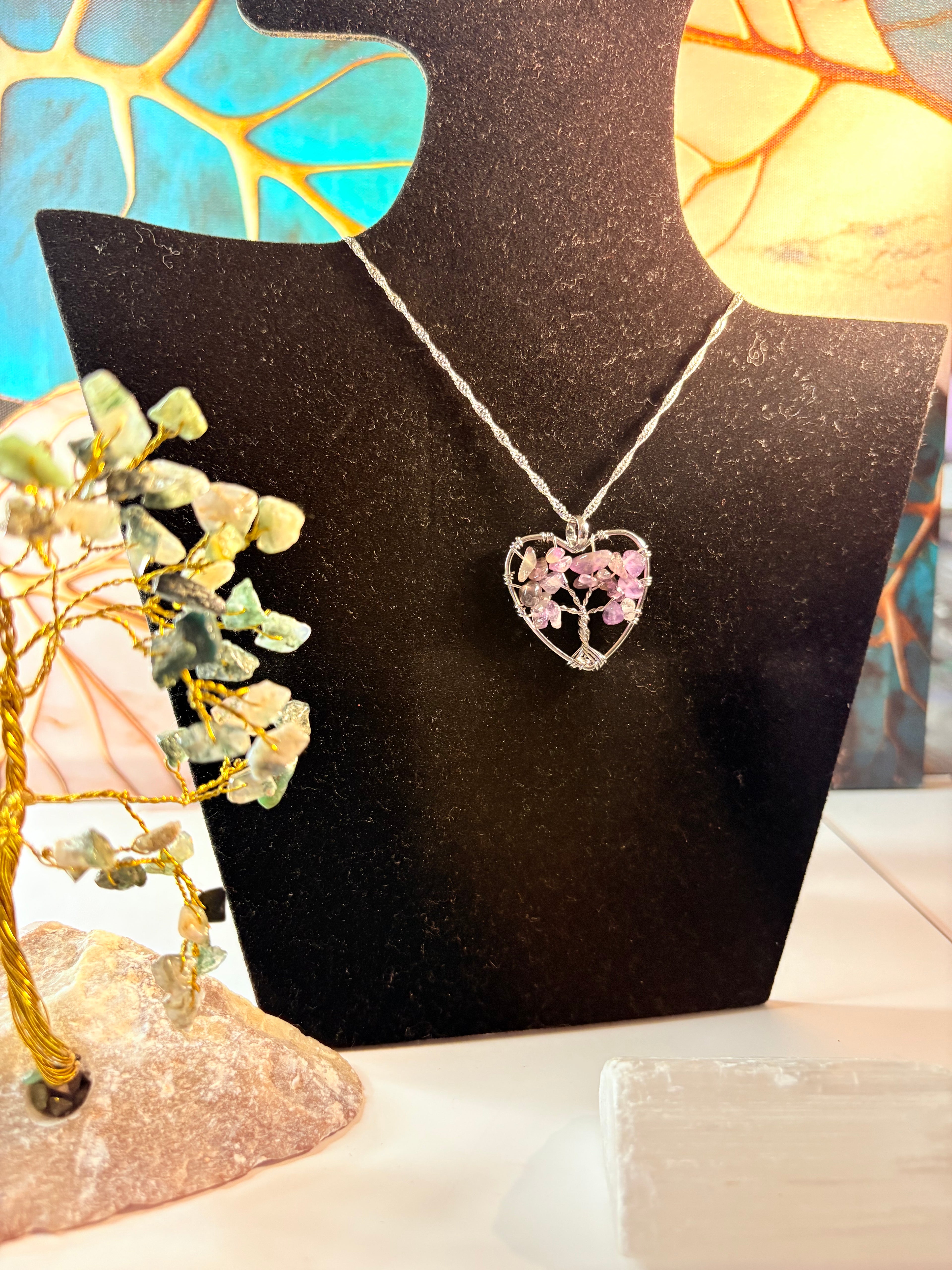 Amethyst Tree of Life Heart Necklace – Handmade Crystal Jewellery