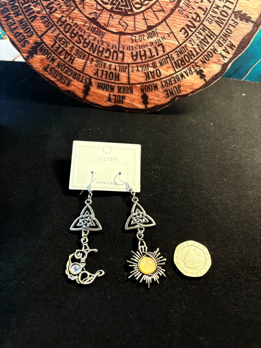 🌙 Sun & Moon Trinity Knot Earrings – Silver S925 Hooks