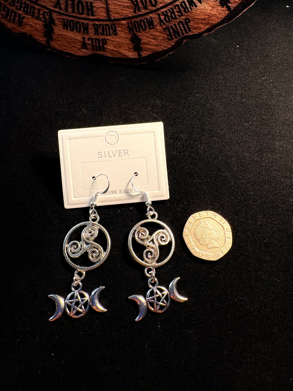 Triple Moon & Pentacle Earrings | Sterling Silver S925 Hooks | Witchy Jewellery