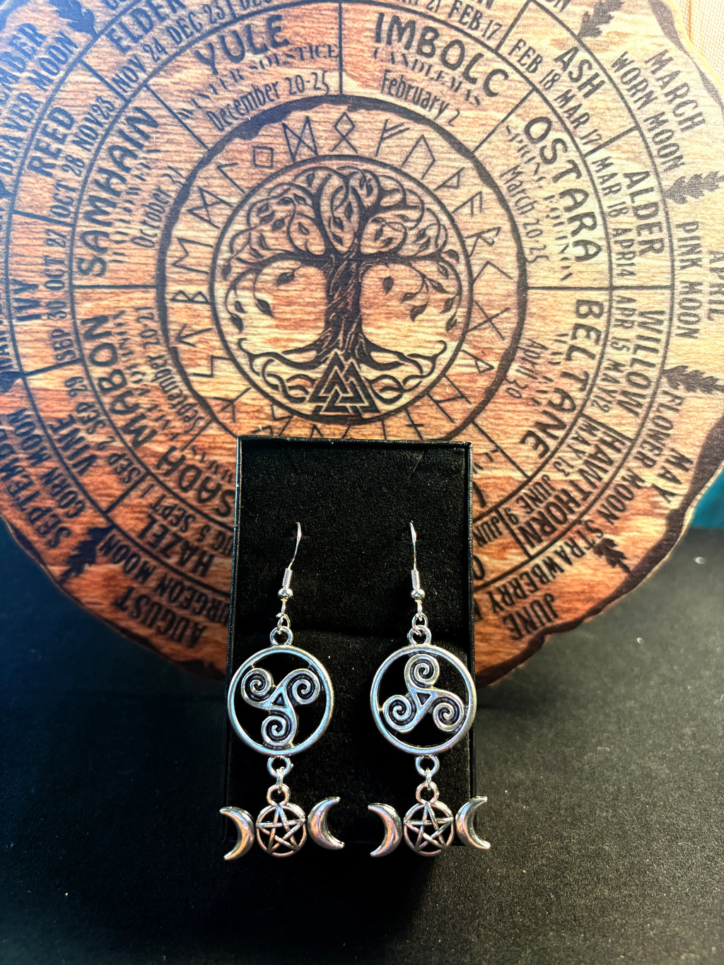 Triple Moon & Pentacle Earrings | Sterling Silver S925 Hooks | Witchy Jewellery
