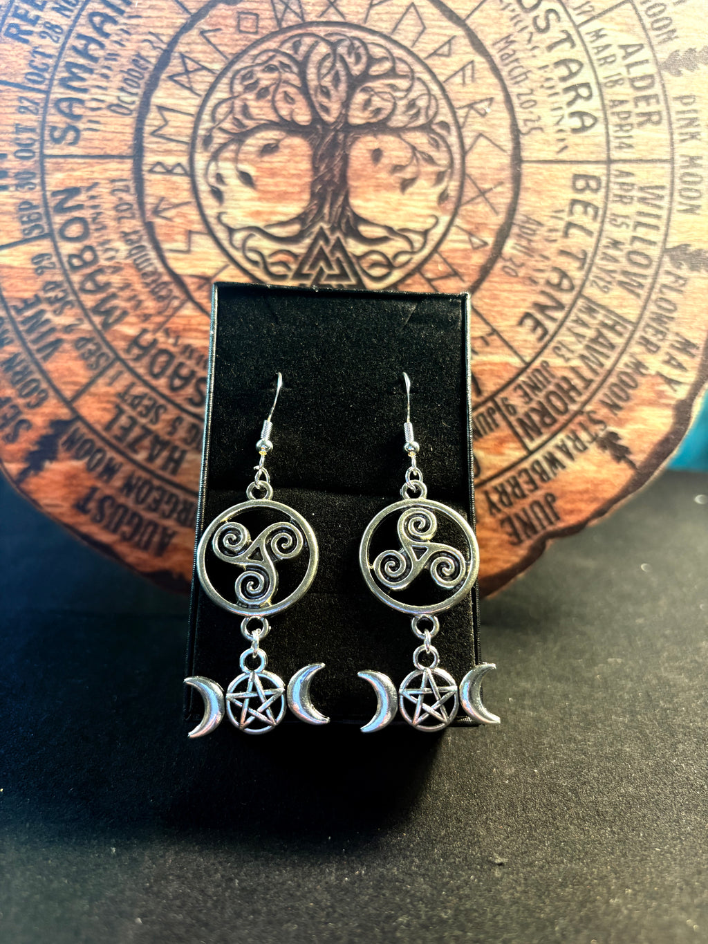 Triple Moon & Pentacle Earrings | Sterling Silver S925 Hooks | Witchy Jewellery