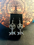 Triple Moon & Pentacle Earrings | Sterling Silver S925 Hooks | Witchy Jewellery