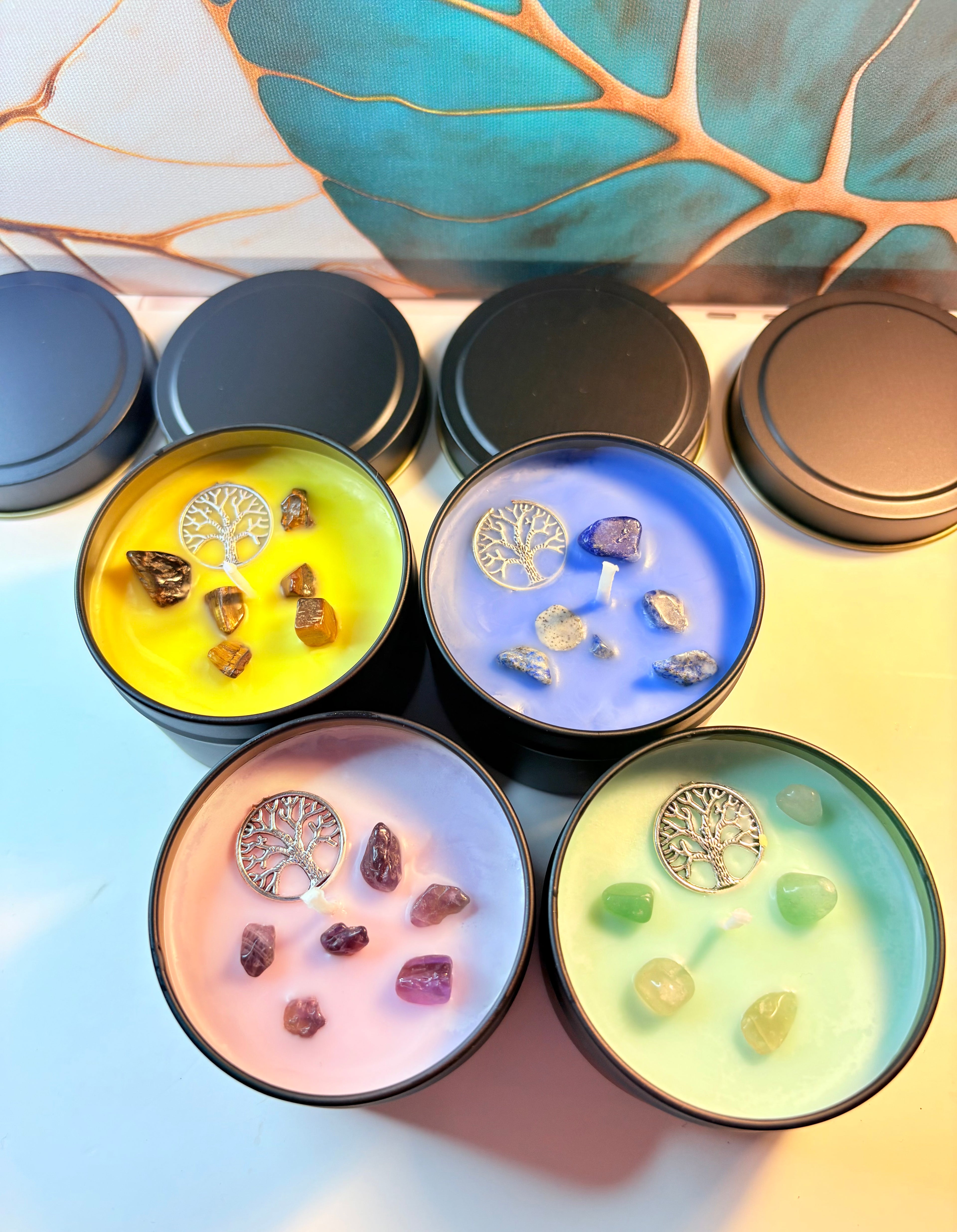 🌳 Crystal Candle Collection – 4 × Scented Soy Candles (Crystal-Infused)