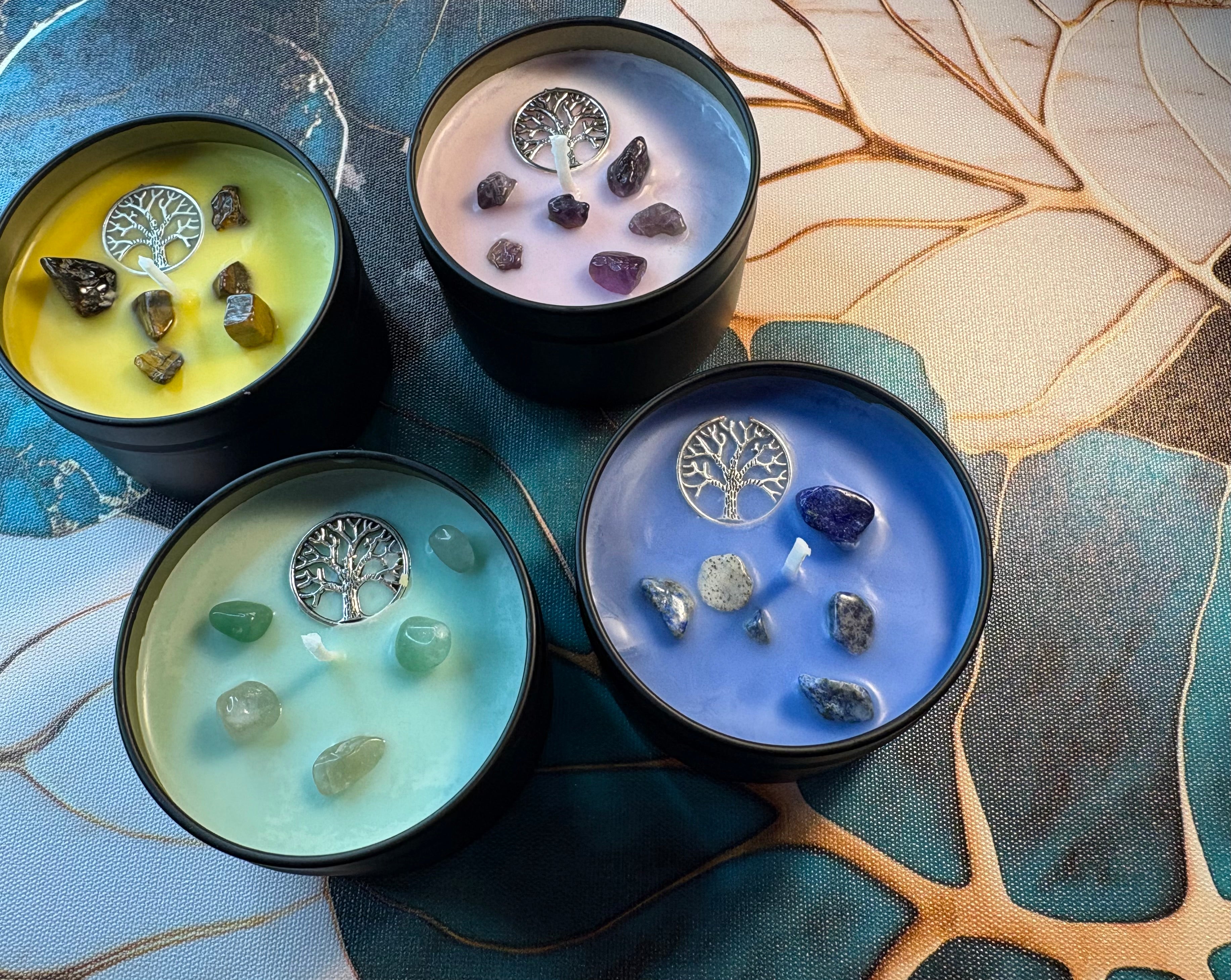 🌳 Crystal Candle Collection – 4 × Scented Soy Candles (Crystal-Infused)