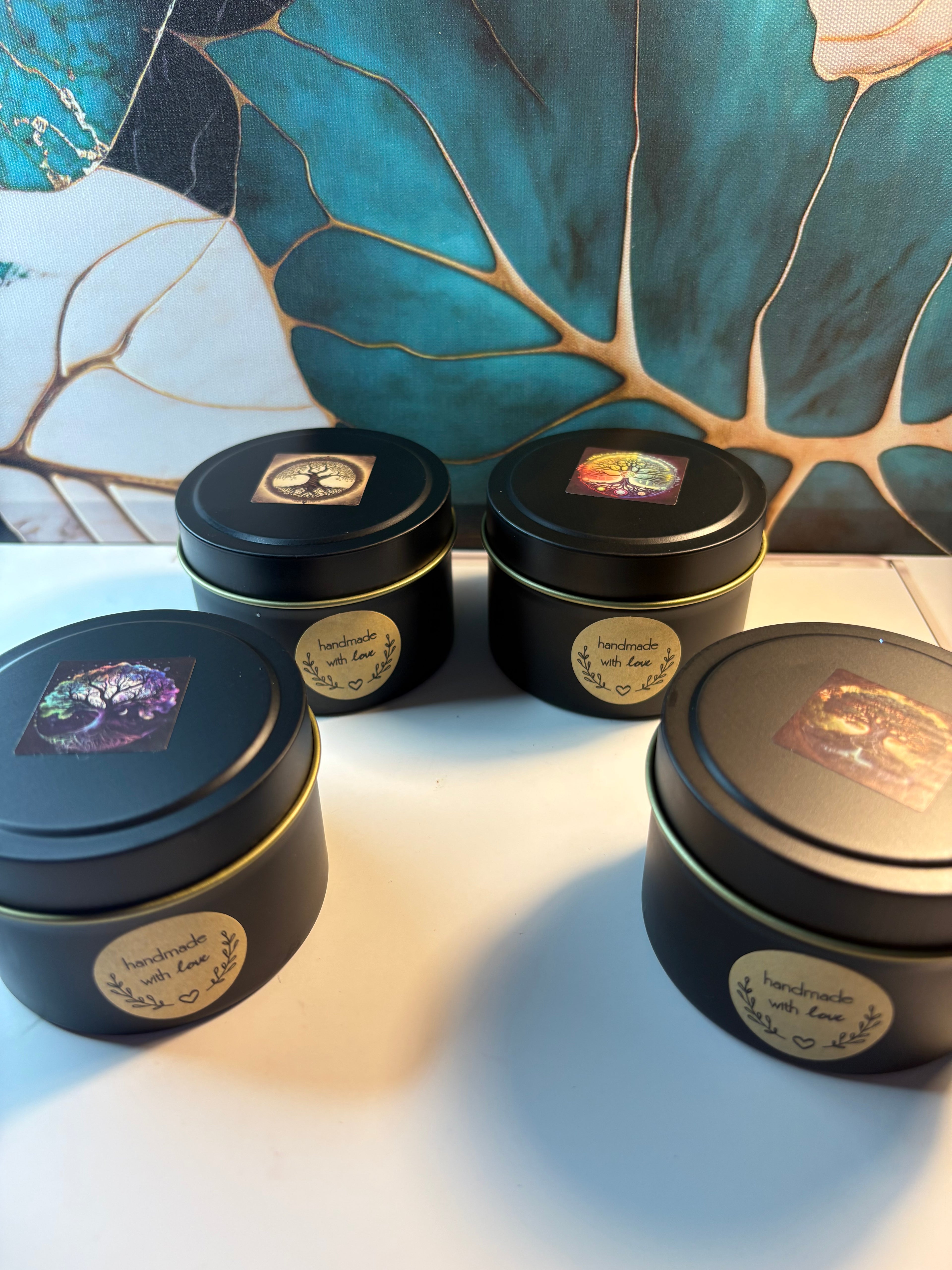 🌳 Crystal Candle Collection – 4 × Scented Soy Candles (Crystal-Infused)