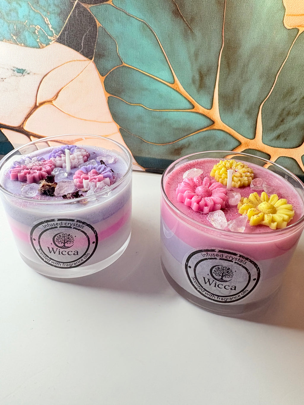🌸💜 Crystal Candle Set – 2 × Scented Multi-Layered Soy Candles (Crystal-Infused)