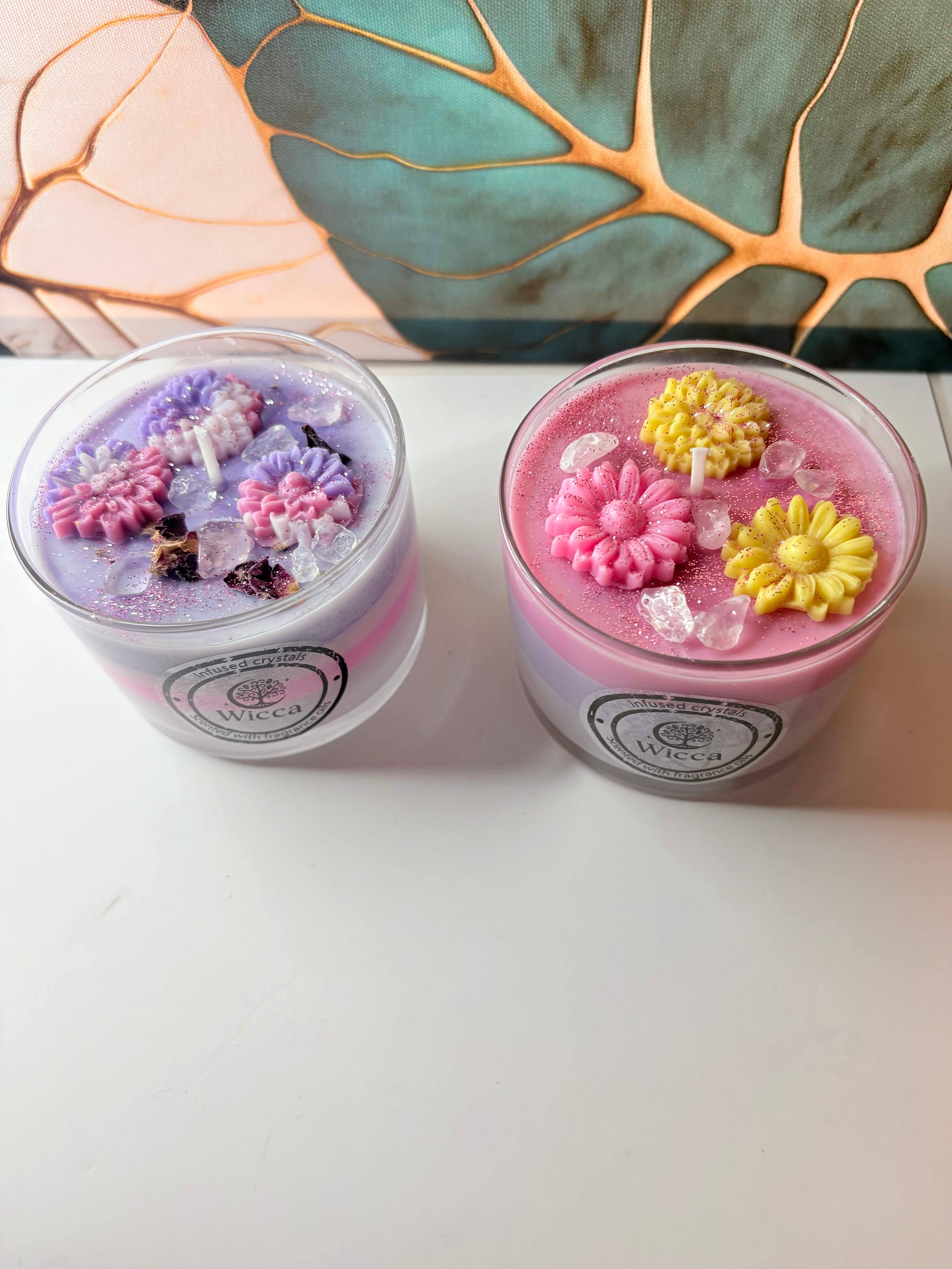 🌸💜 Crystal Candle Set – 2 × Scented Multi-Layered Soy Candles (Crystal-Infused)