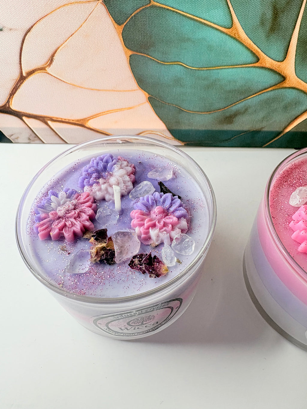 🌸💜 Crystal Candle Set – 2 × Scented Multi-Layered Soy Candles (Crystal-Infused)