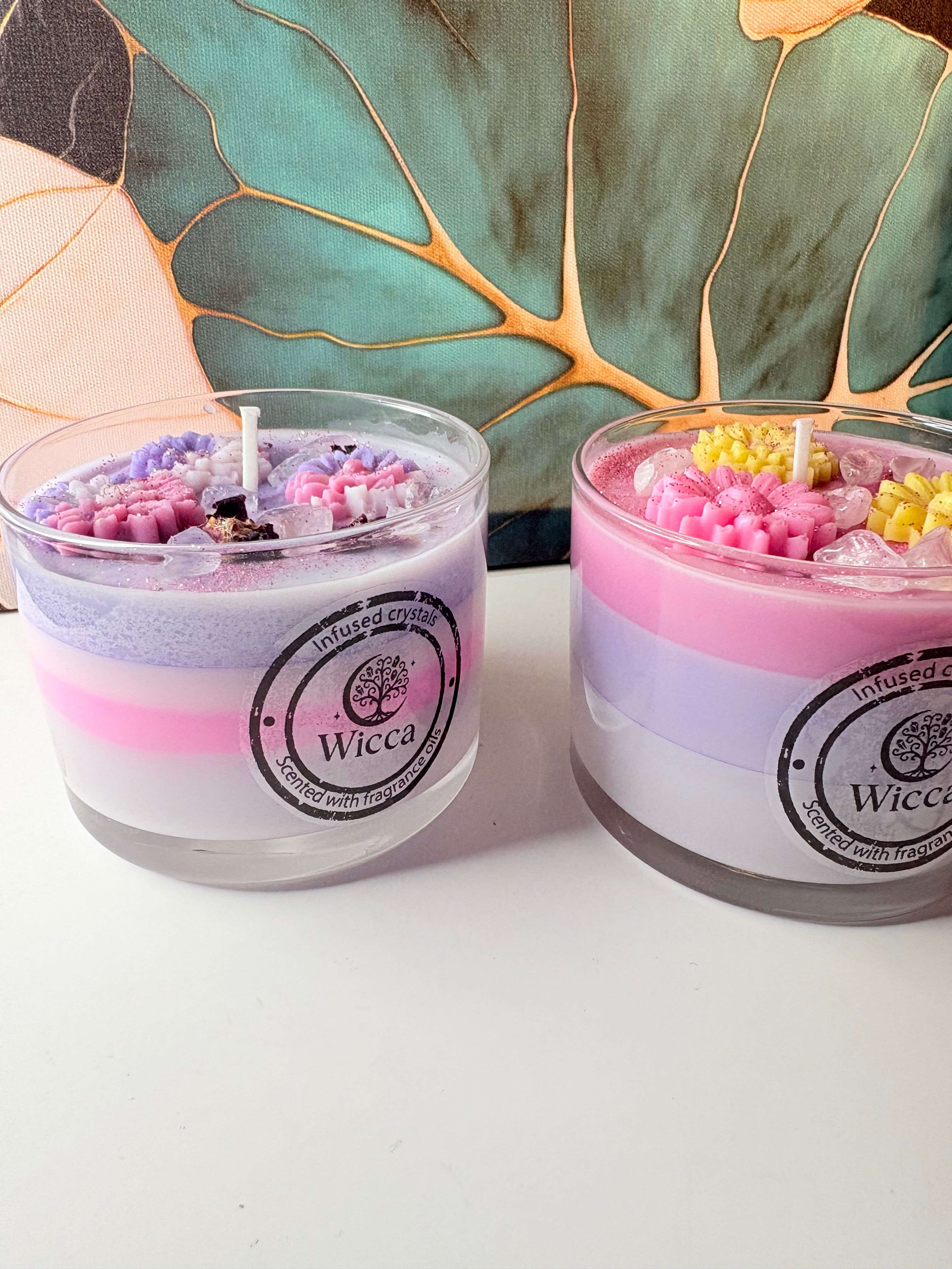 🌸💜 Crystal Candle Set – 2 × Scented Multi-Layered Soy Candles (Crystal-Infused)