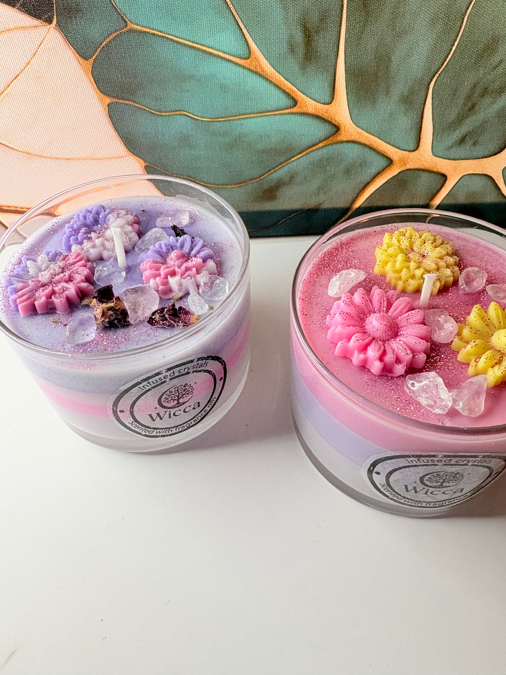 🌸💜 Crystal Candle Set – 2 × Scented Multi-Layered Soy Candles (Crystal-Infused)