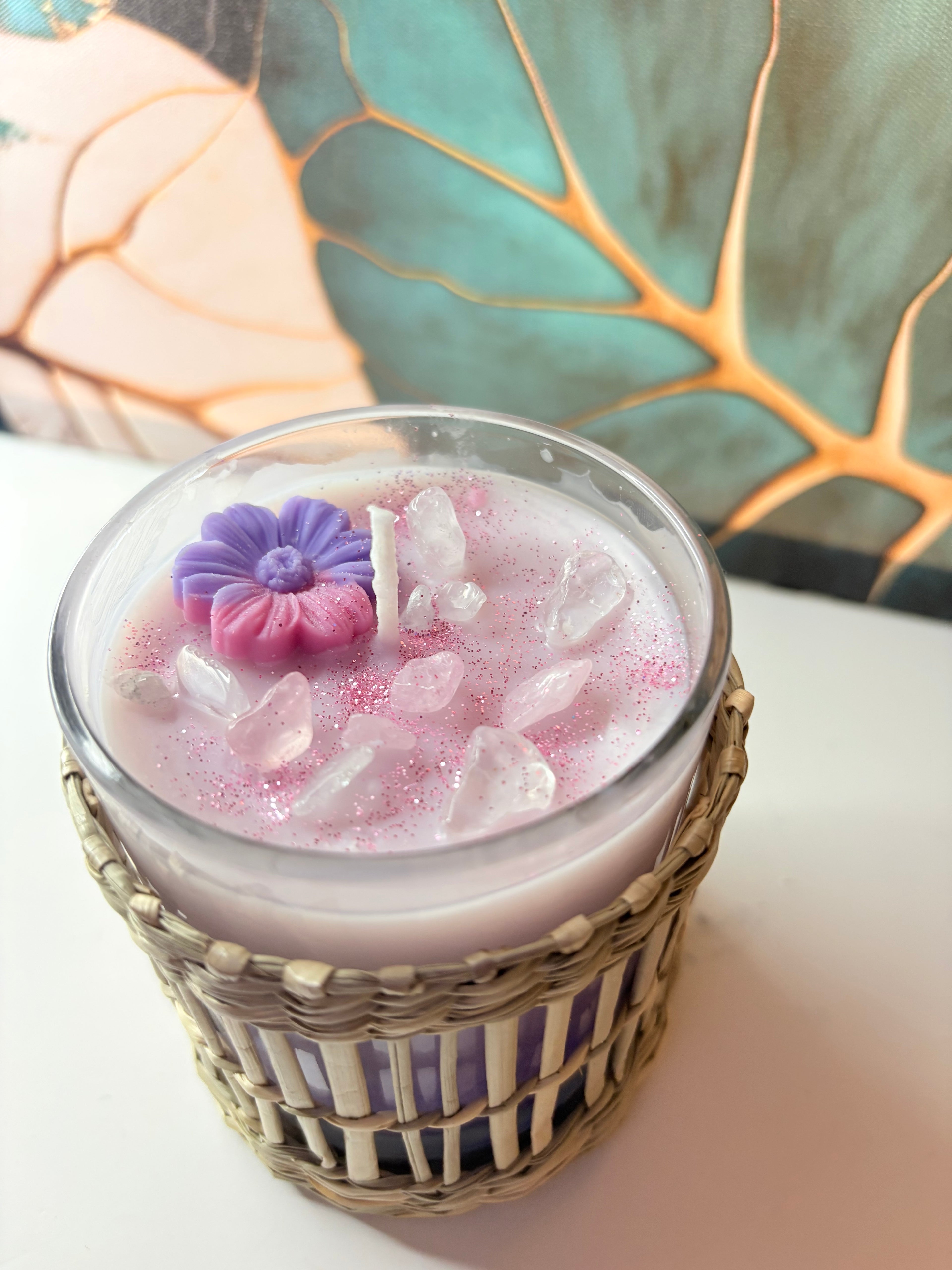 Lavender Dream Crystal Candle – 8oz | Handmade Soy Wax | Crystal Infused
