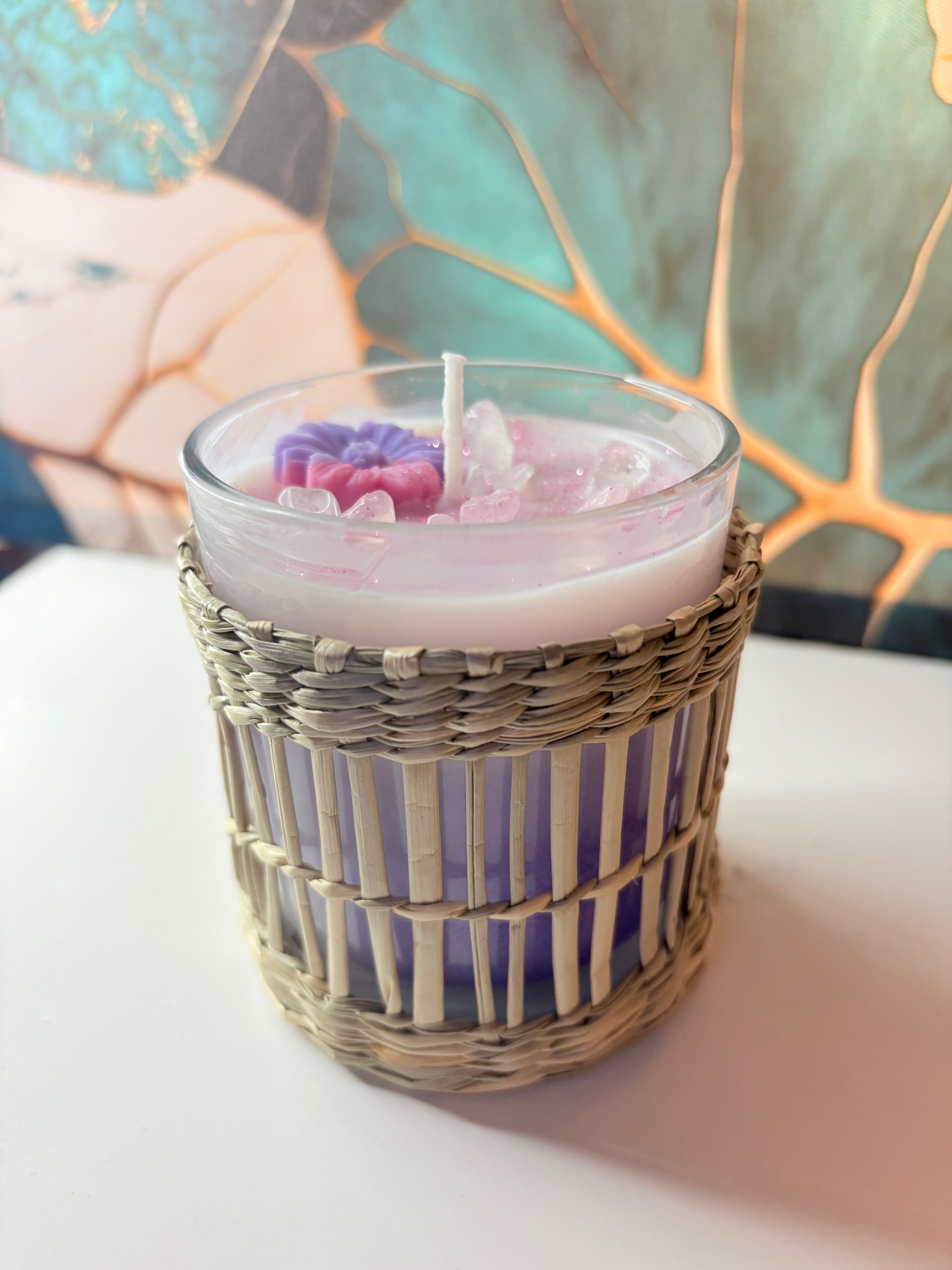 Lavender Dream Crystal Candle – 8oz | Handmade Soy Wax | Crystal Infused