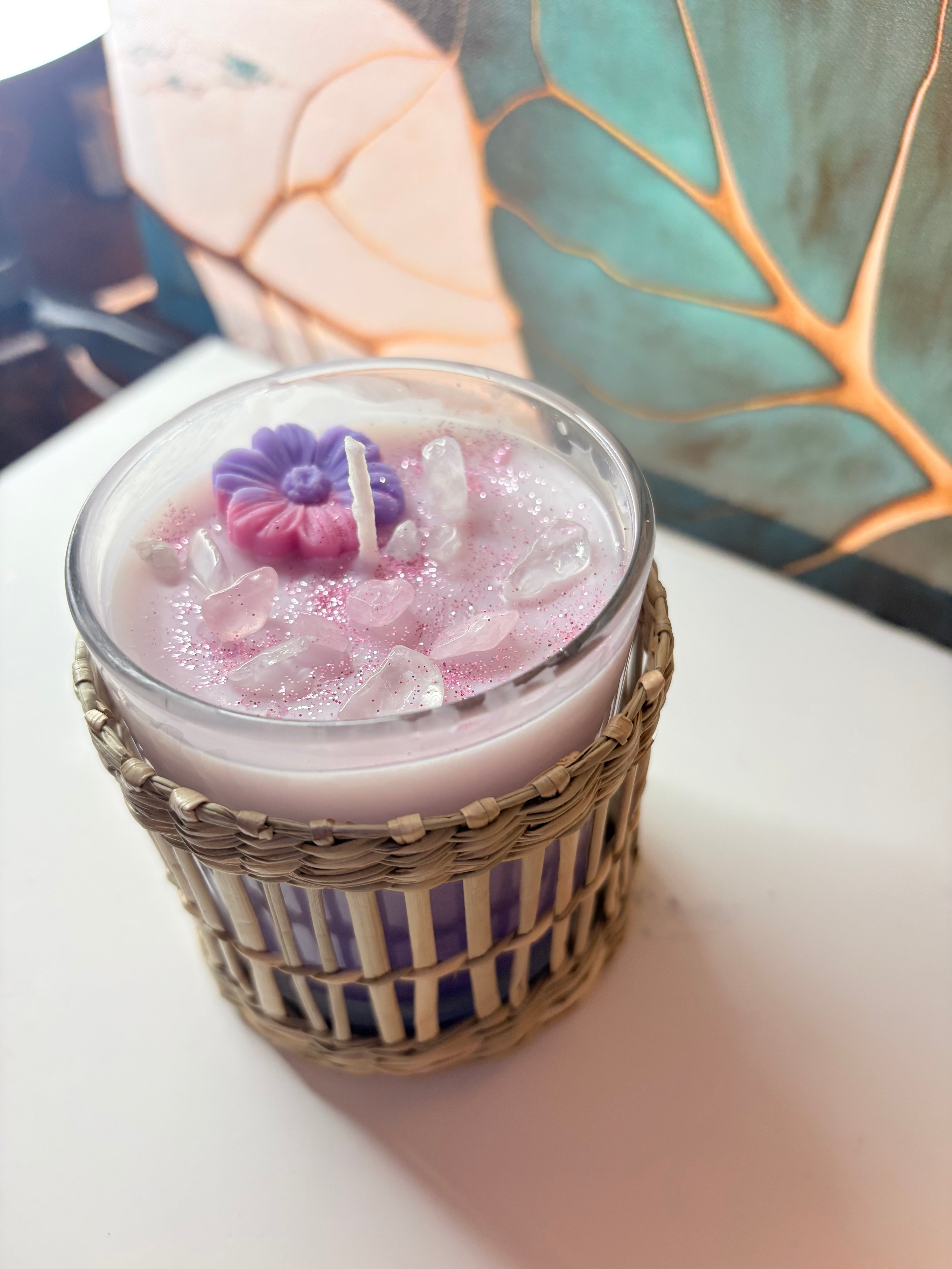 Lavender Dream Crystal Candle – 8oz | Handmade Soy Wax | Crystal Infused