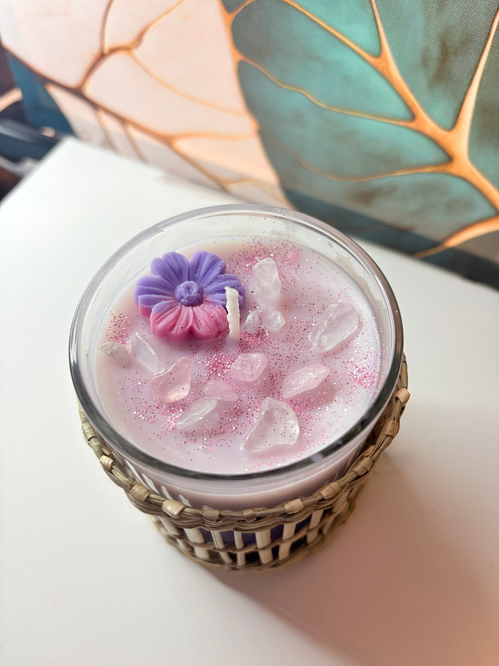 Lavender Dream Crystal Candle – 8oz | Handmade Soy Wax | Crystal Infused