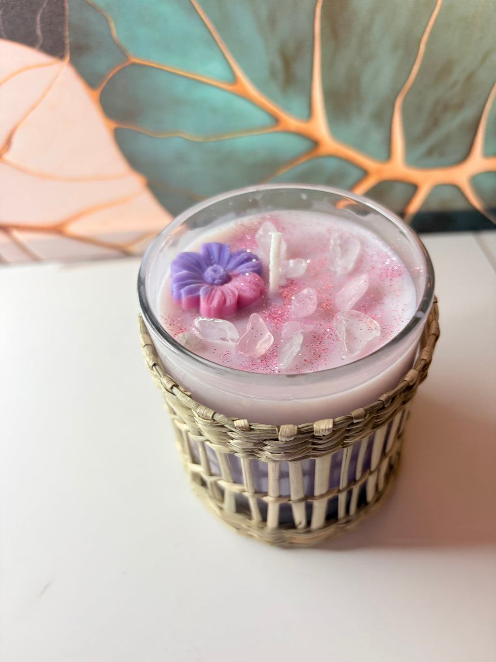 Lavender Dream Crystal Candle – 8oz | Handmade Soy Wax | Crystal Infused