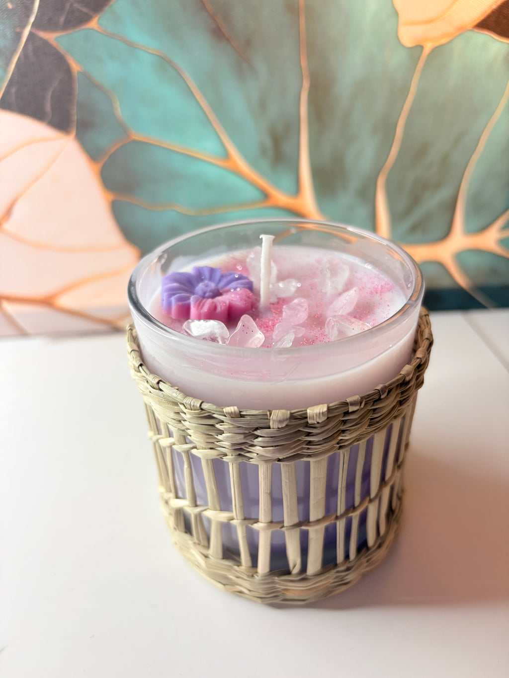 Lavender Dream Crystal Candle – 8oz | Handmade Soy Wax | Crystal Infused
