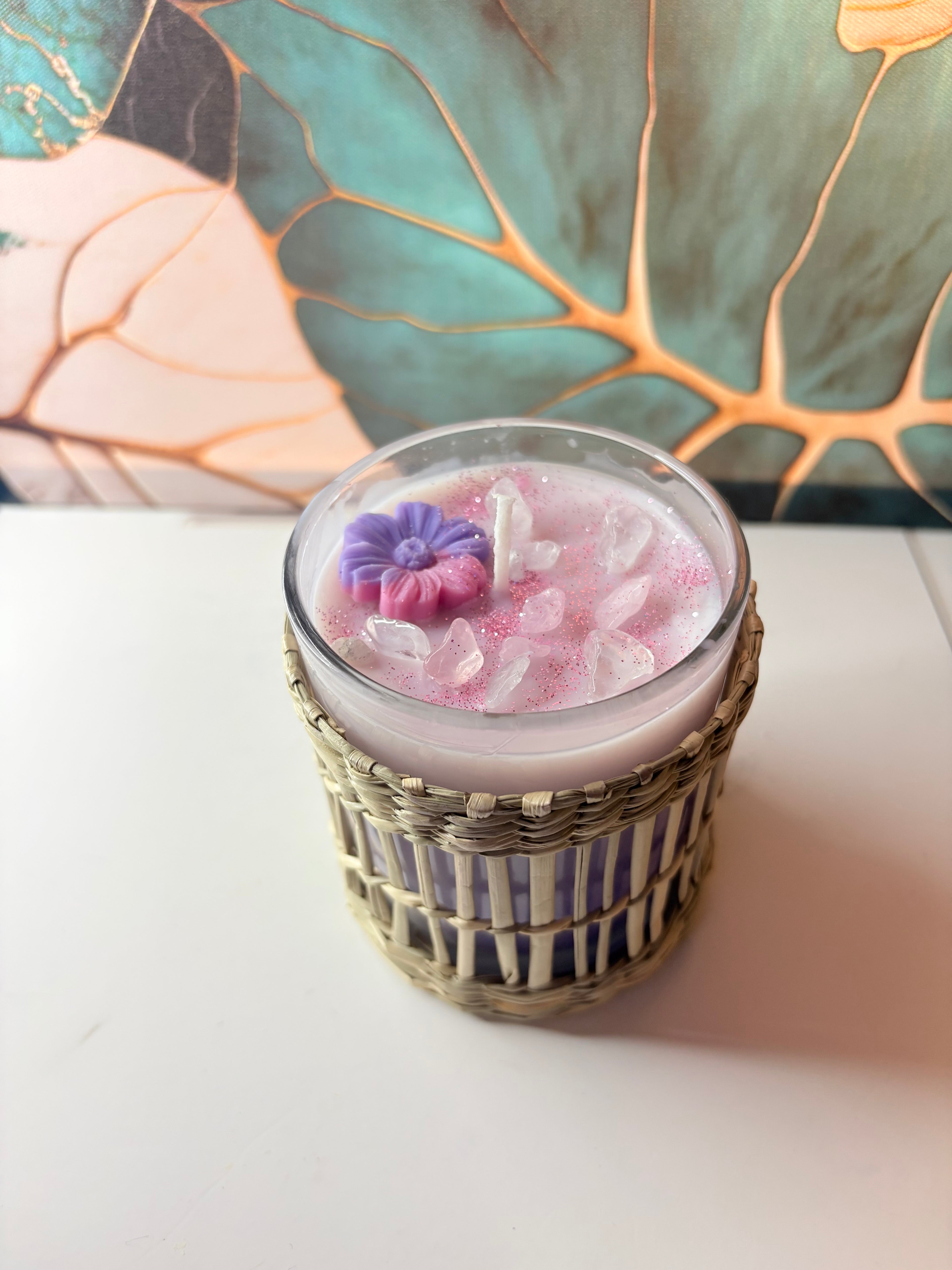 Lavender Dream Crystal Candle – 8oz | Handmade Soy Wax | Crystal Infused
