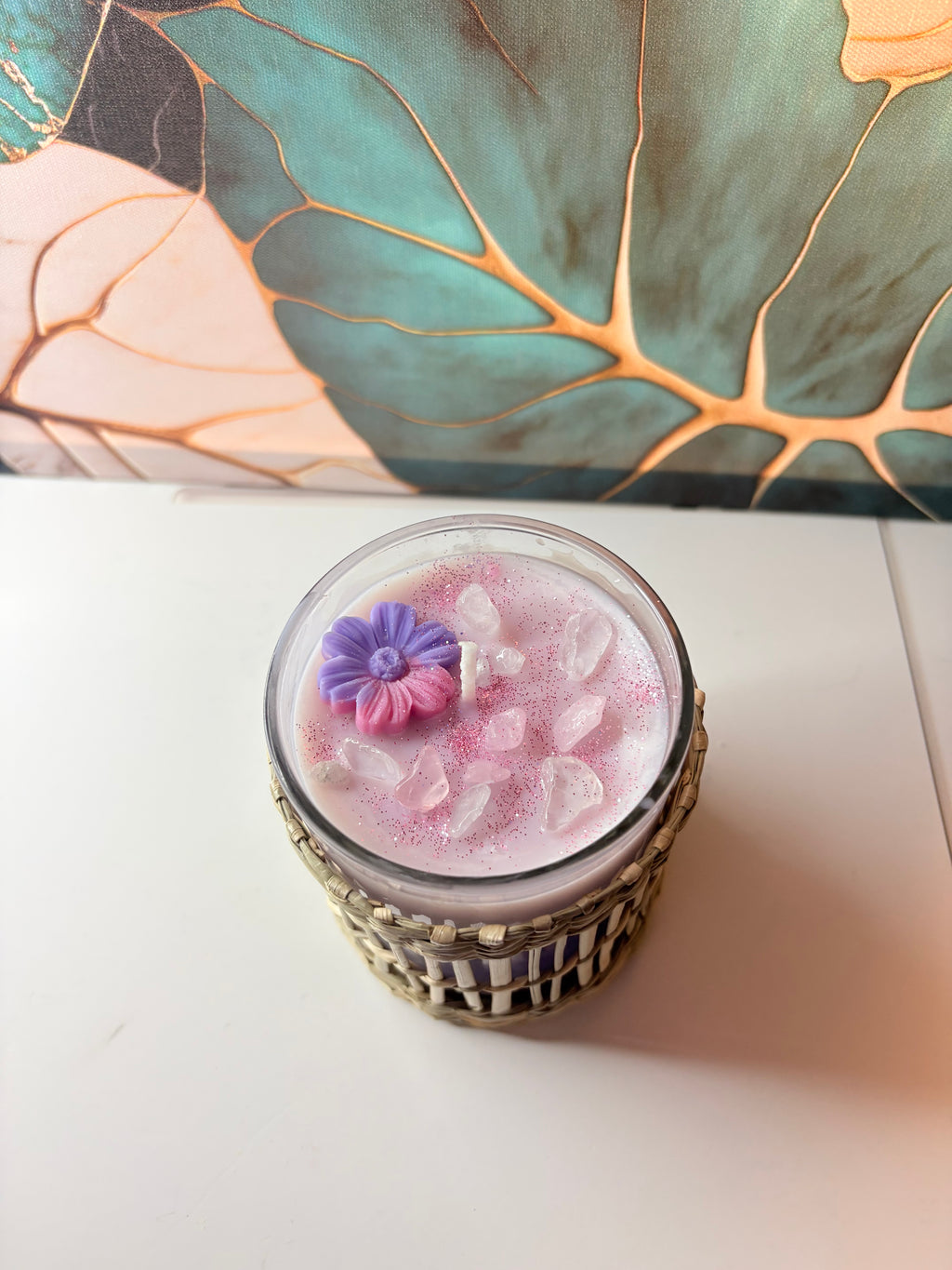 Lavender Dream Crystal Candle – 8oz | Handmade Soy Wax | Crystal Infused