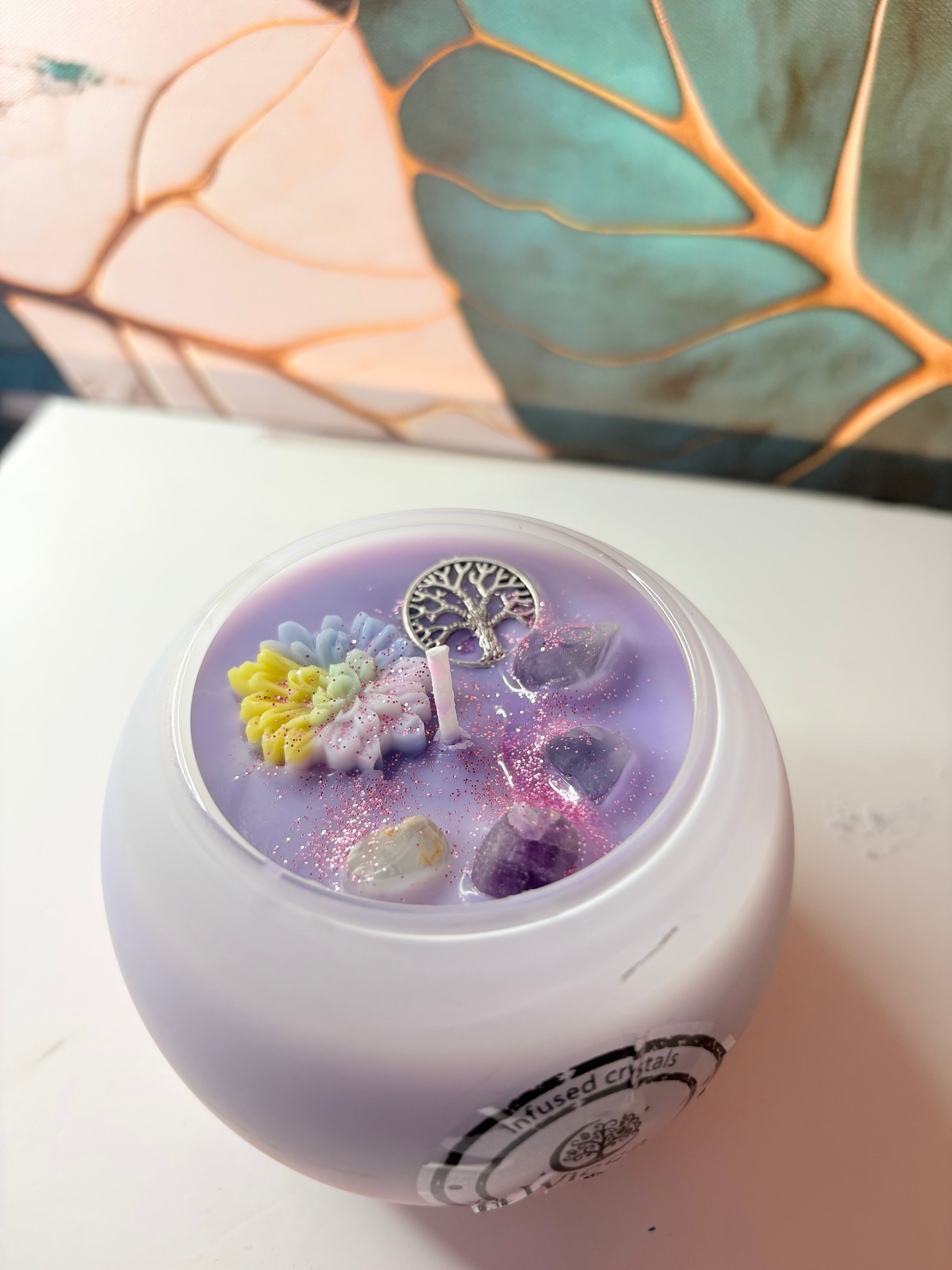 Lavender Dream Crystal Candle – 7oz | Crystal-Infused Soy Candle