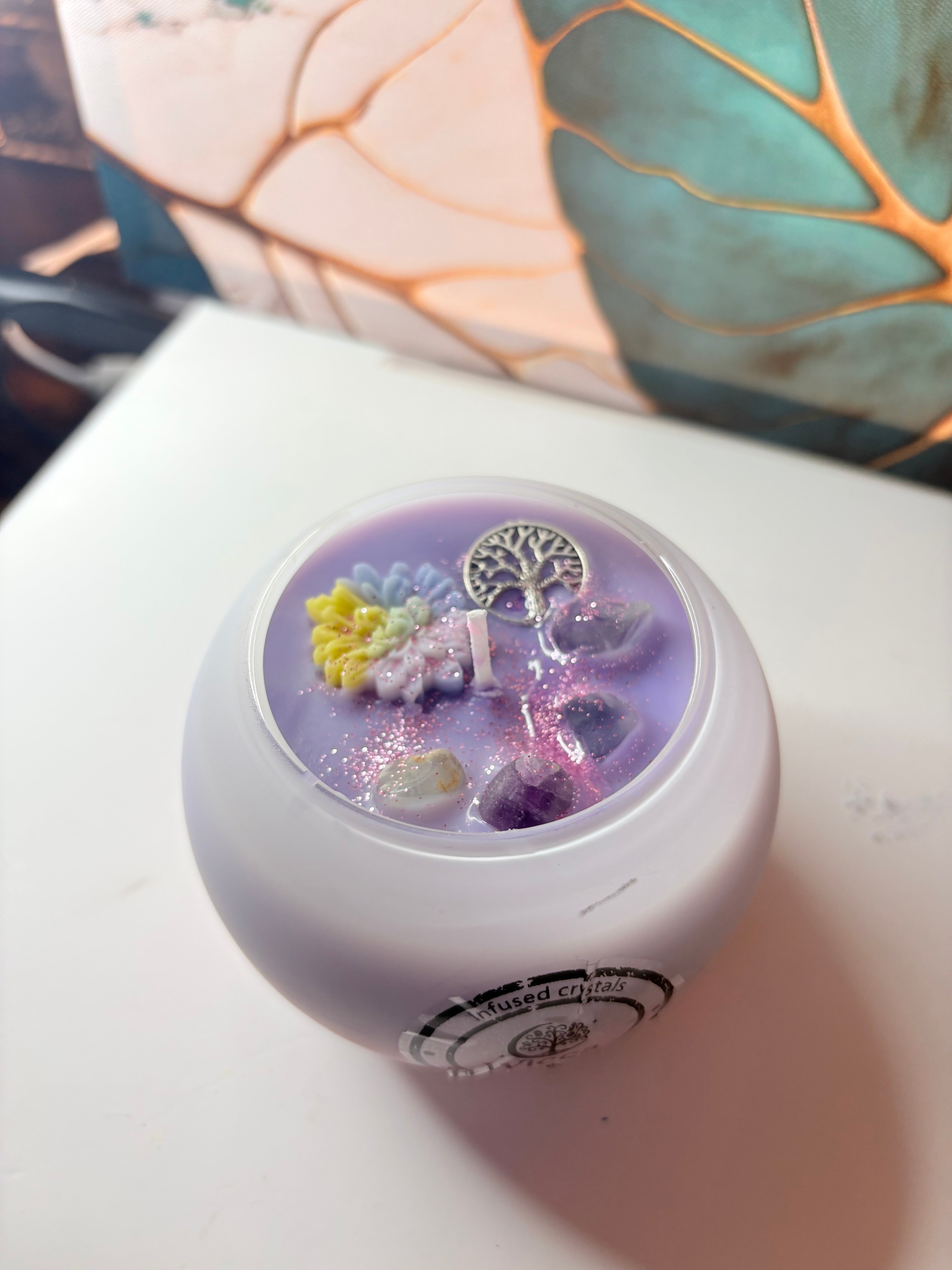 Lavender Dream Crystal Candle – 7oz | Crystal-Infused Soy Candle