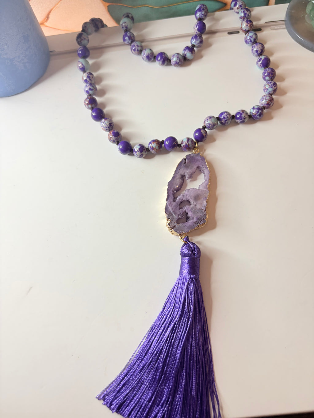 Long Amethyst Tassel Necklace
