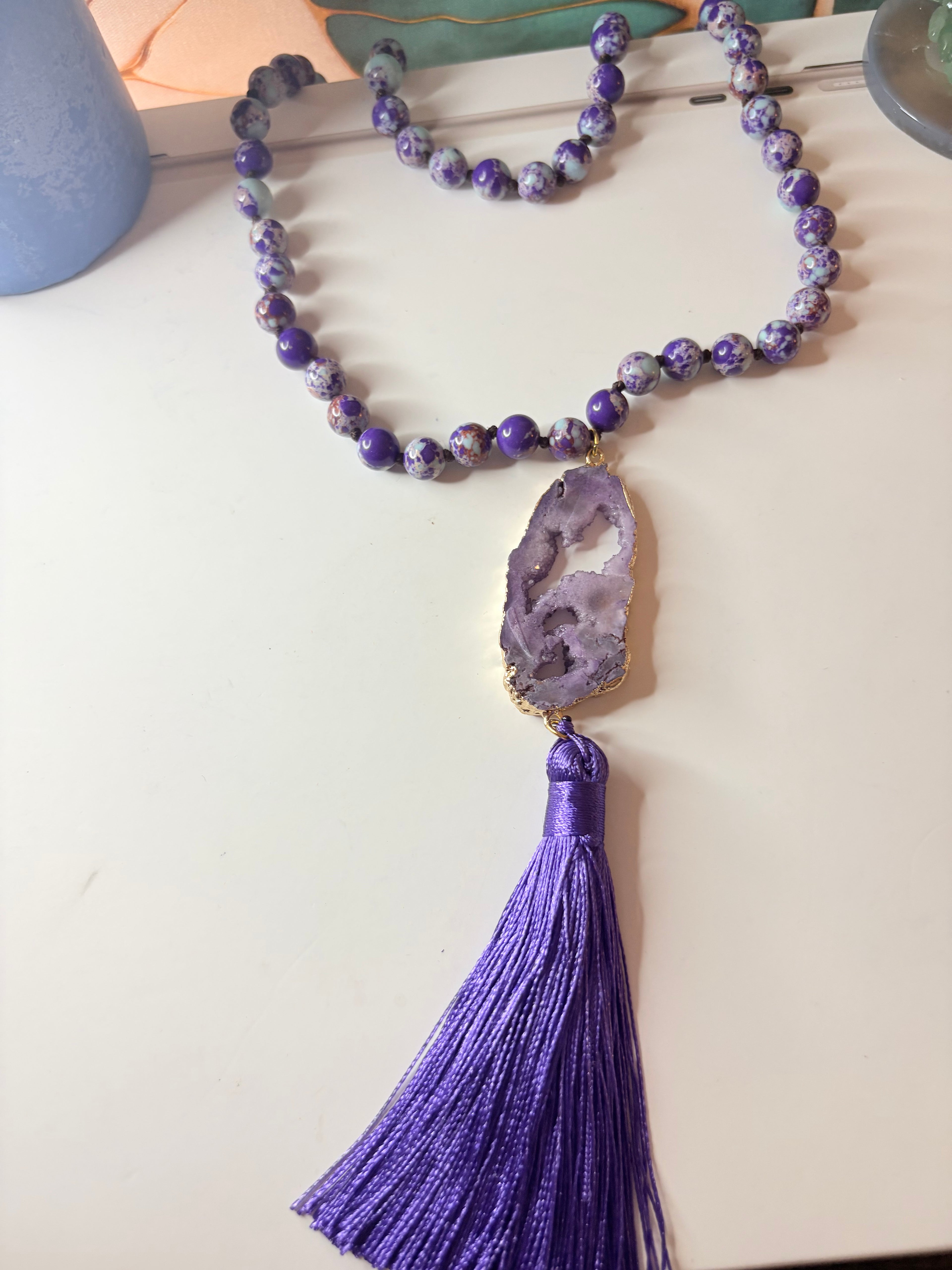 Long Amethyst Tassel Necklace