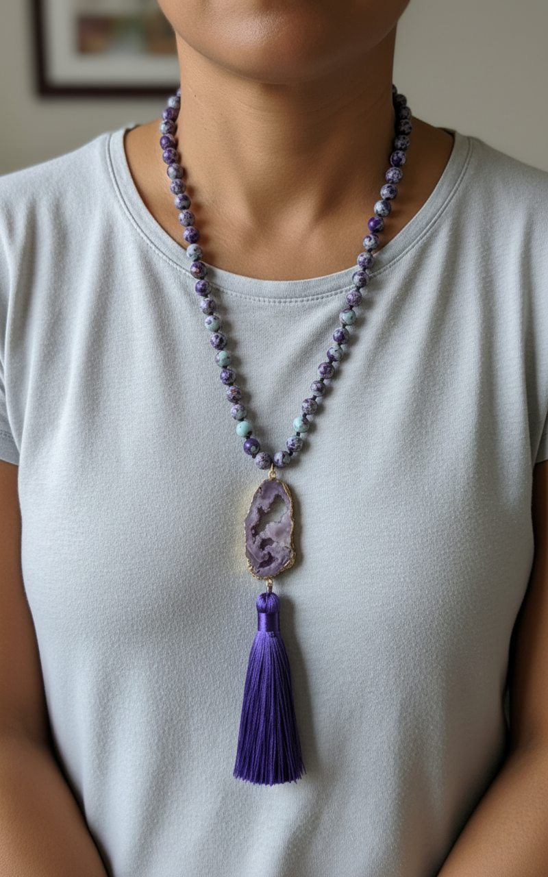 Long Amethyst Tassel Necklace