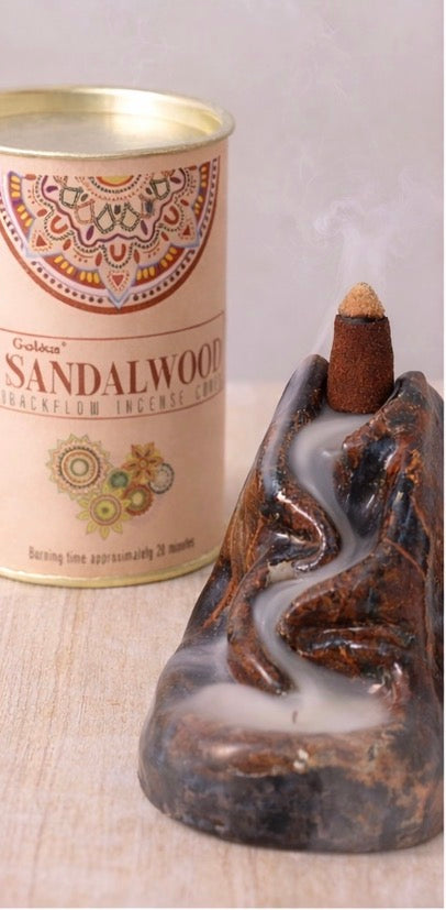 Goloka Sandalwood Backflow Incense Cones – Calming & Grounding Aroma