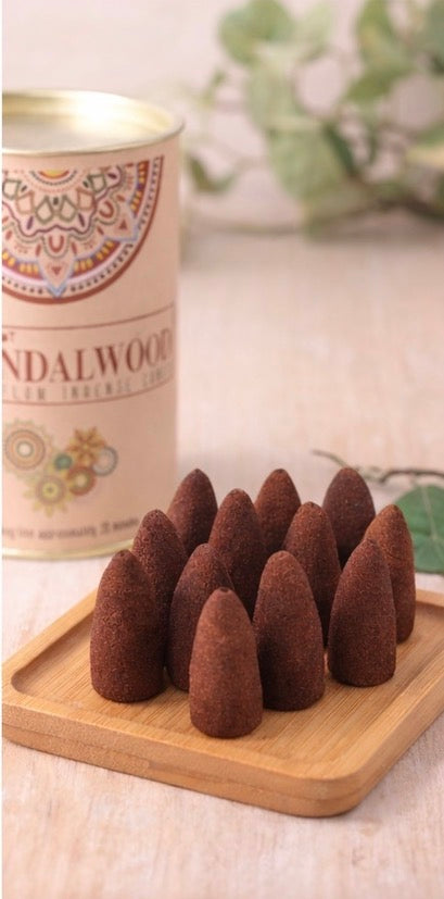 Goloka Sandalwood Backflow Incense Cones – Calming & Grounding Aroma
