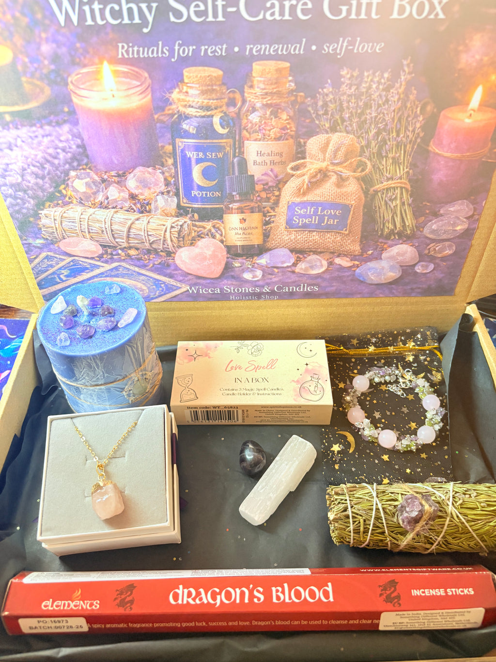 Witchy Self-Care Ritual Gift Box | Crystal Candle • Love Spell • Crystals
